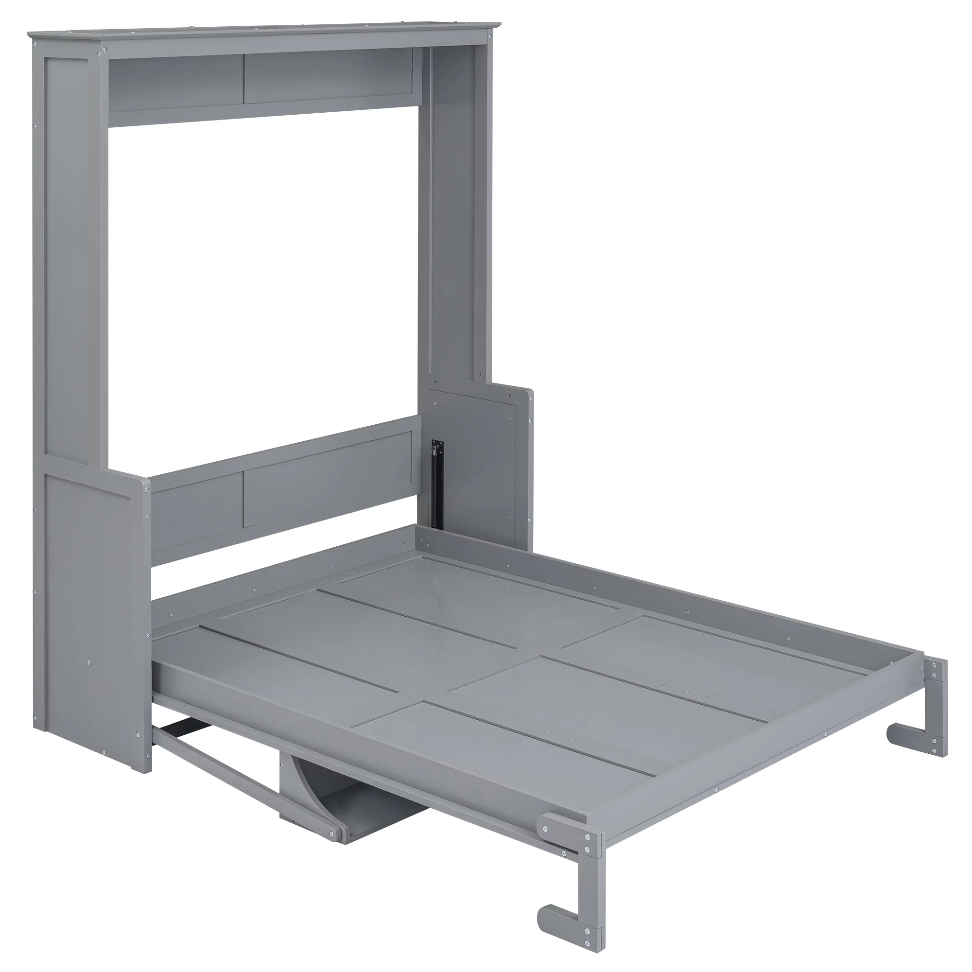 Euroco Queen Size Murphy Bed with Desk and Shelf, Convertible Wall Bed into a Cabinet for Living Room, Guests Room, Space-Saving & Easy Open and Close, Gray