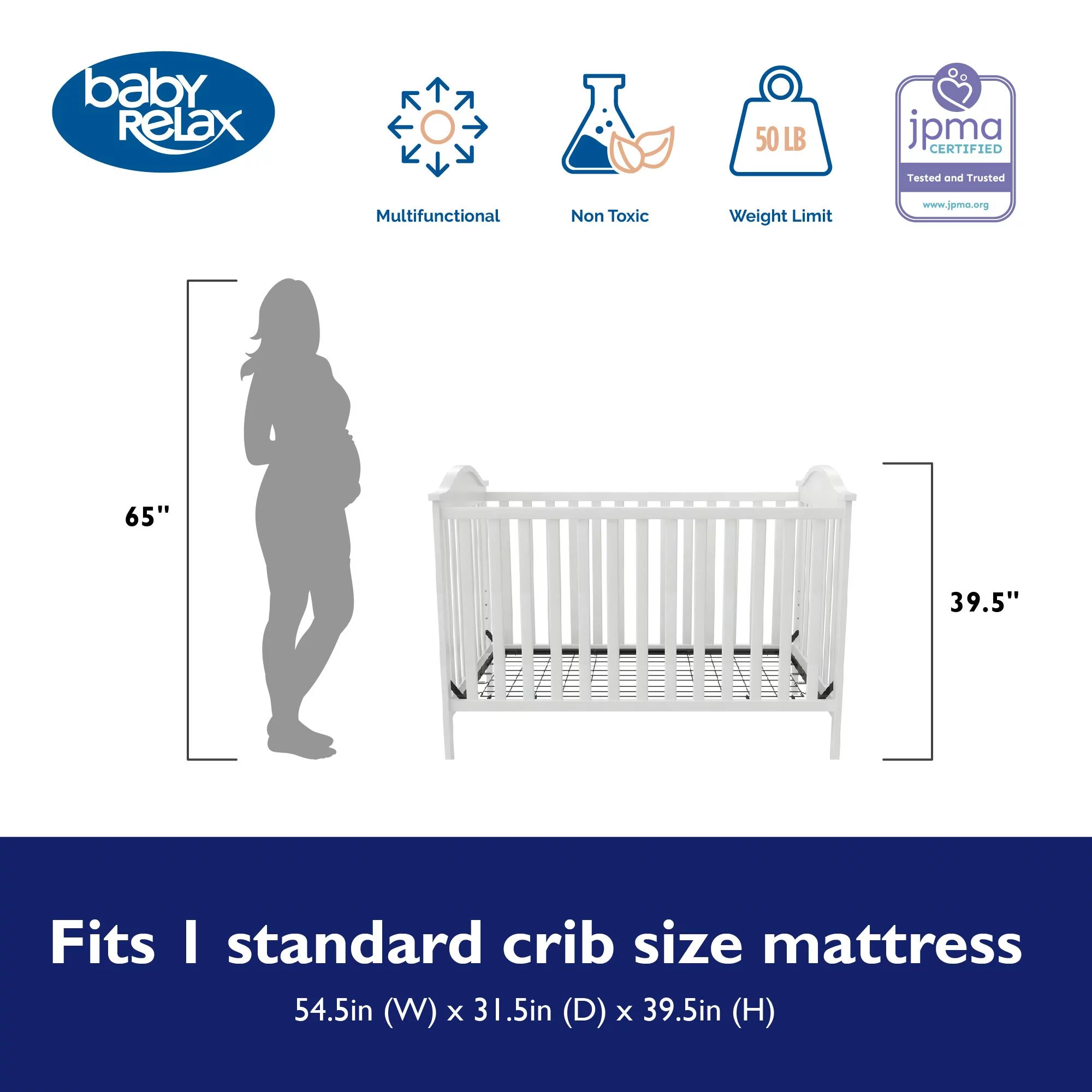 Baby Relax Adele 3-in-1 Convertible Crib, White