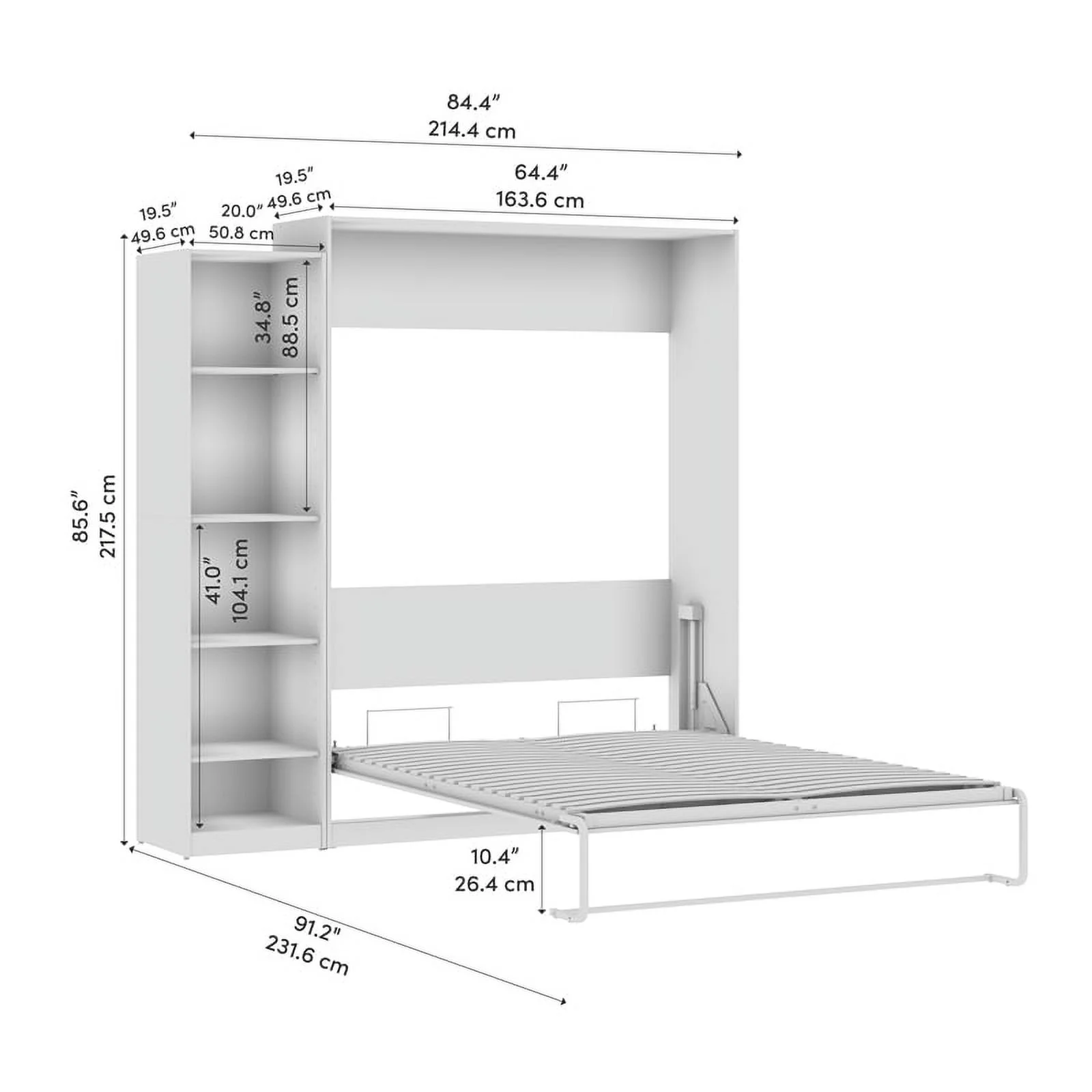 Bestar USA Claremont Wood Queen Murphy Bed with Closet Organizer in Gray