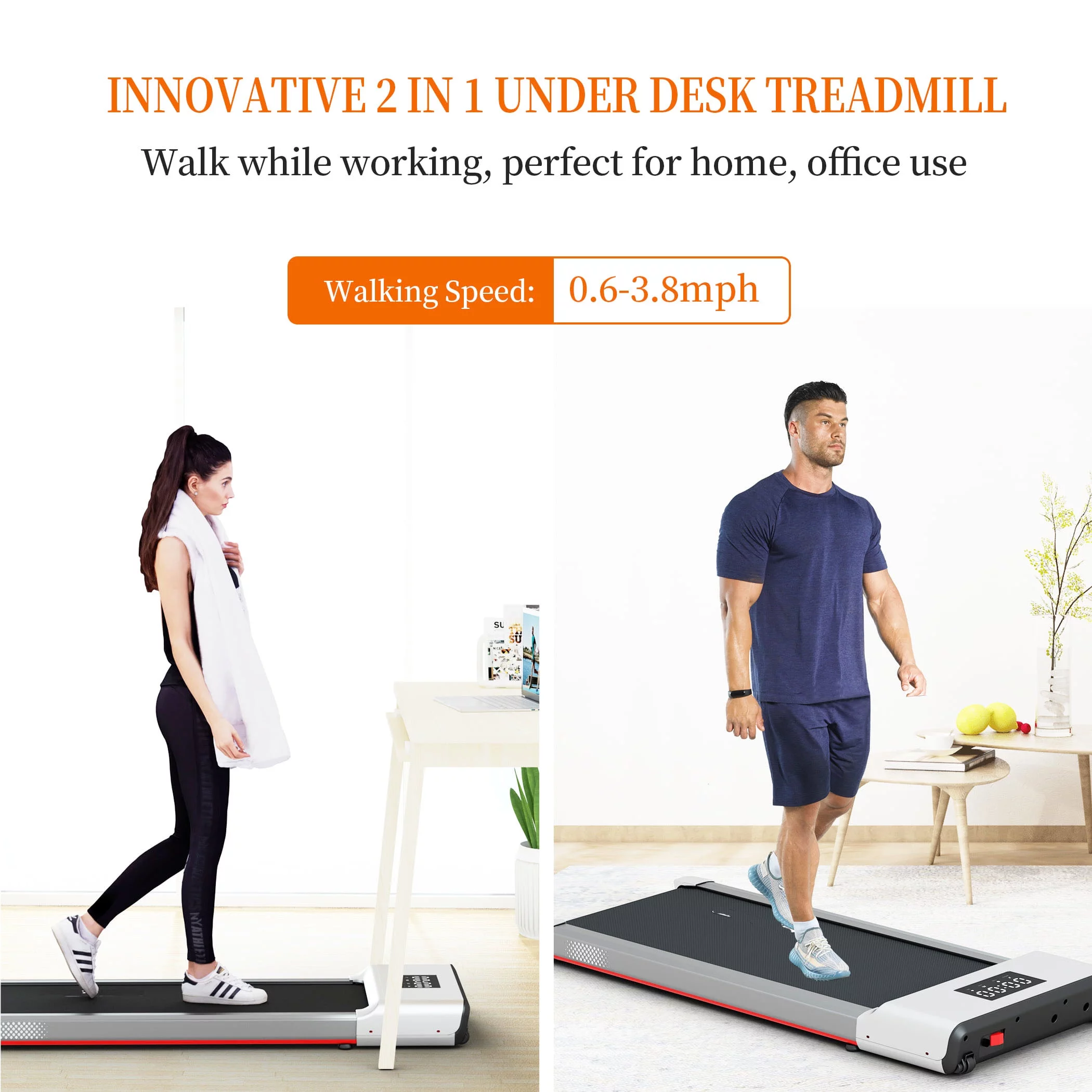 SSPHPPLIE SupeRun Walking Pad 300lb, 40*16 Walking Area Under Desk Treadmillwith Remote Control ,2 in 1 Portable Walking Pad Treadmill for Home/Office/Exercise(White)