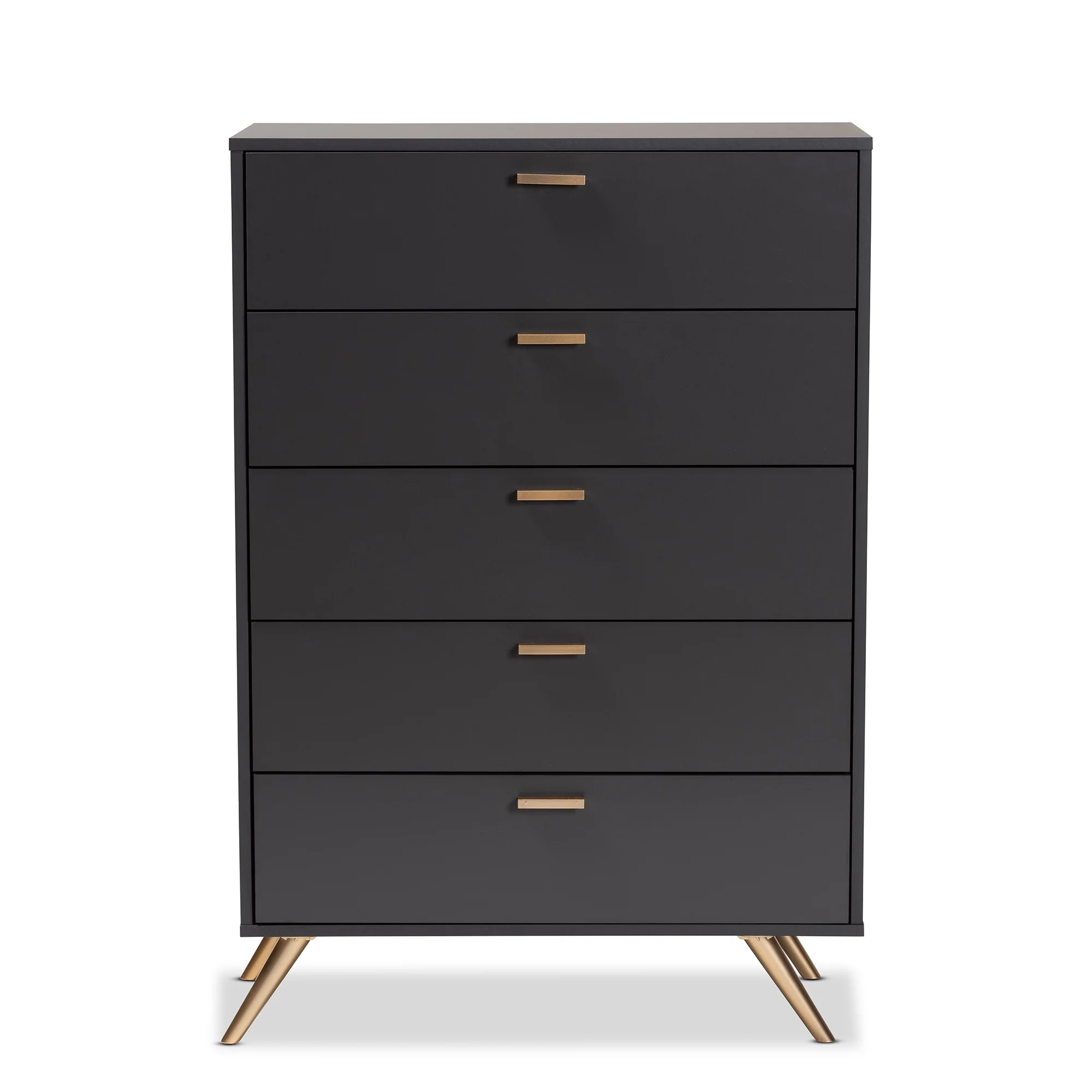 Baxton Studio Kelson Modern and Contemporary Dark Grey and Gold Finished Wood 5-Drawer Chest
