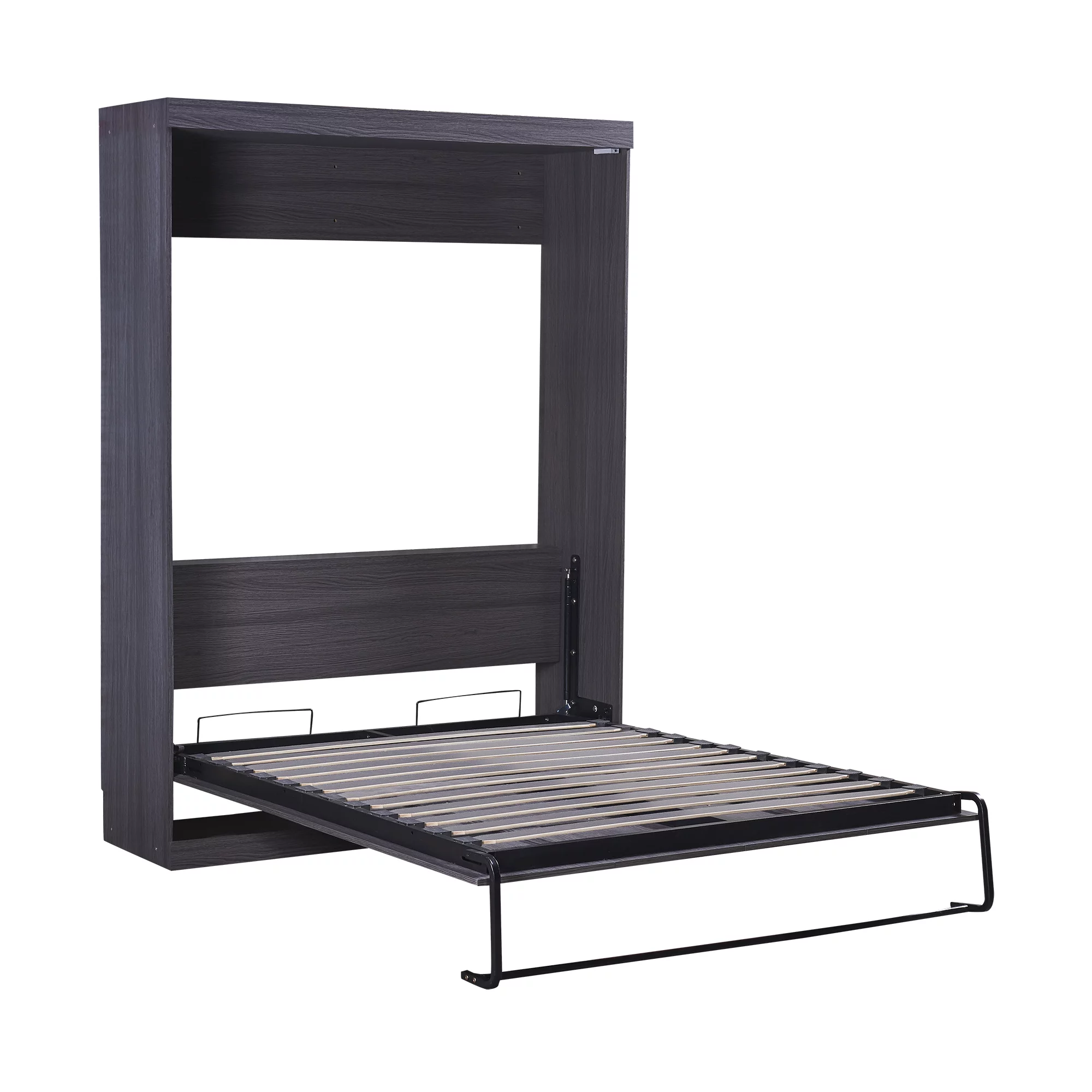 Euroco Wood Full Size Murphy Wall Bed with Wardrobe and Drawers for Living Room, Moveable Wardrobe and Drawers, Space-Saving & Easy Open and Close, Gray