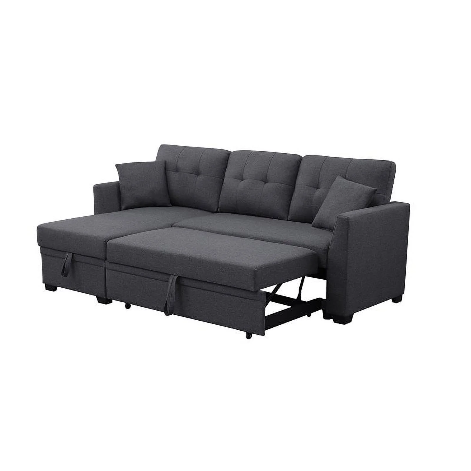 Alexent 3-Seat Modern Fabric Sleeper Sectional Sofa with Storage in Dark Gray