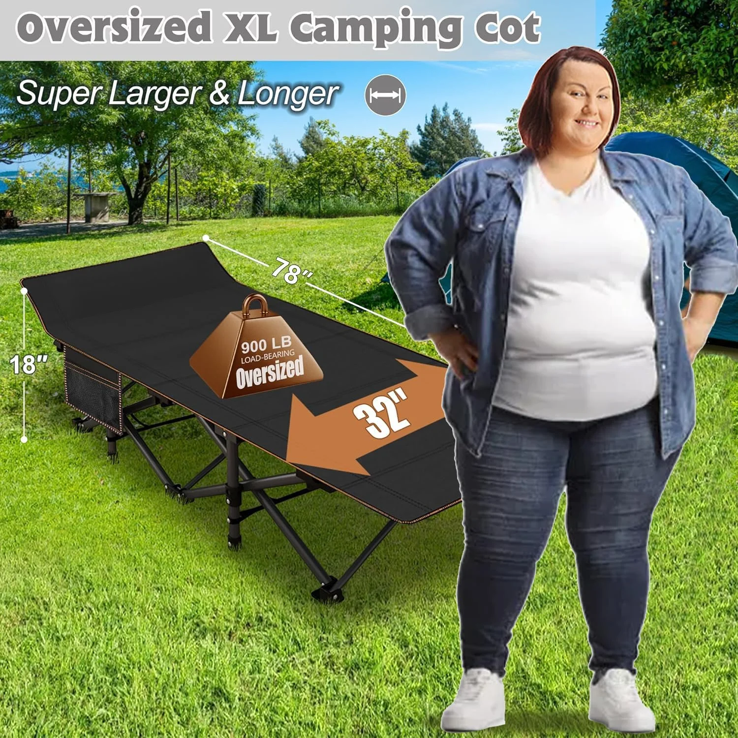 ABORON Oversized XL Folding Sleeping Cots for Adults, 900lb Loading Double-Layer 1200D, Heavy Duty Guest Bed W/Mattress & Carrying Bag