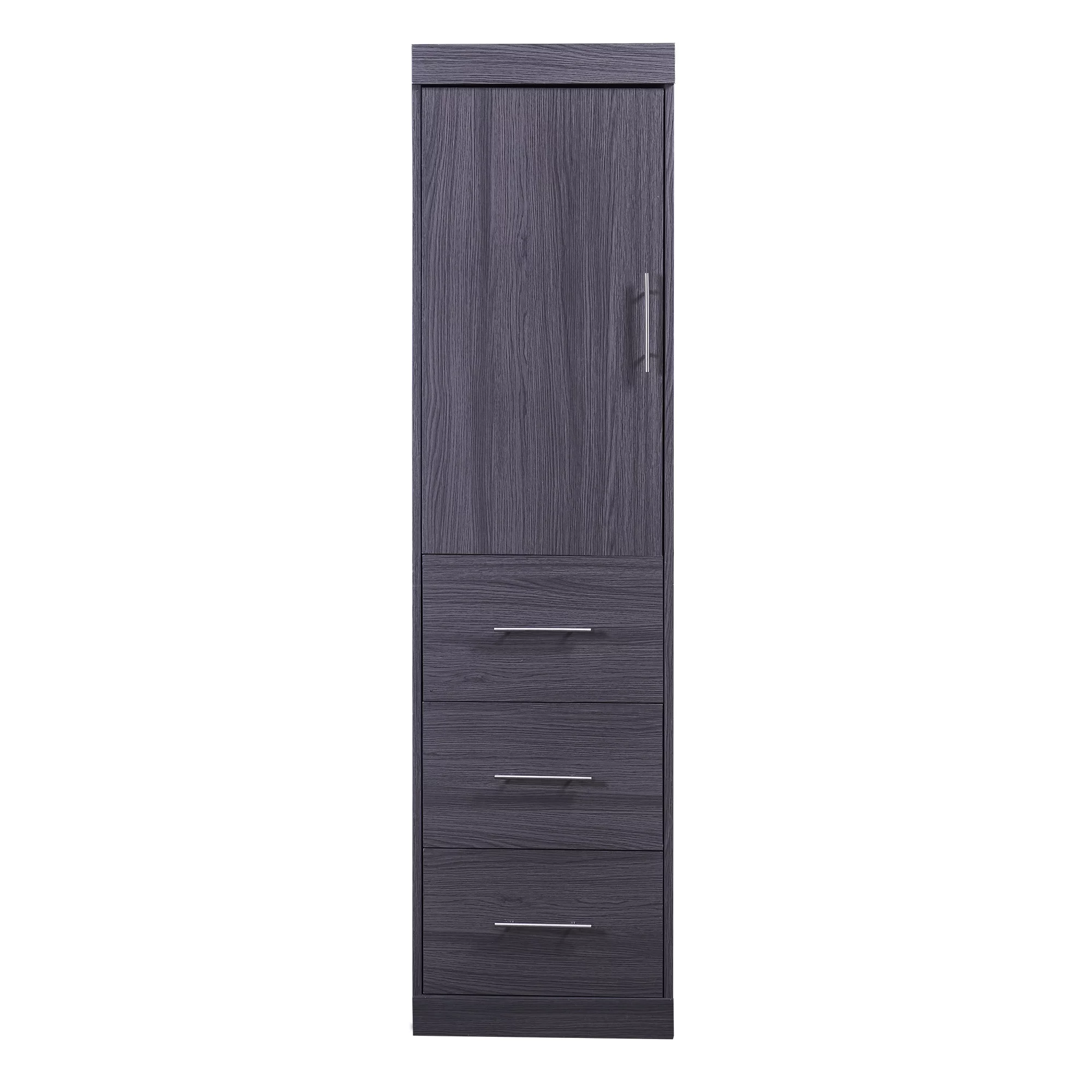 Euroco Wood Full Size Murphy Wall Bed with Wardrobe and Drawers for Living Room, Moveable Wardrobe and Drawers, Space-Saving & Easy Open and Close, Gray