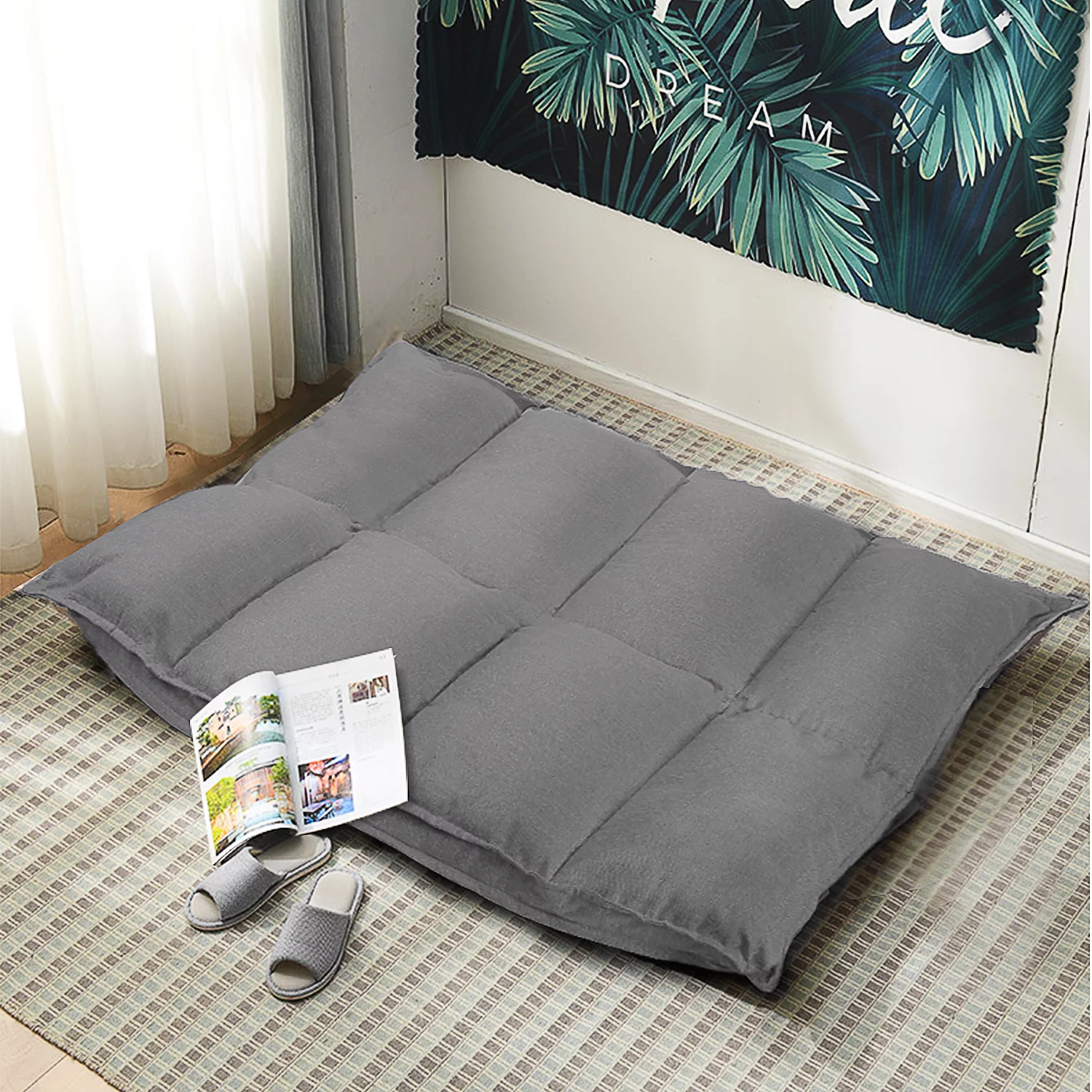 Lazy Sofa Futons Sets Folding Sofa Bed Adjustable Sofa TV Floor Couch | Dark Grey