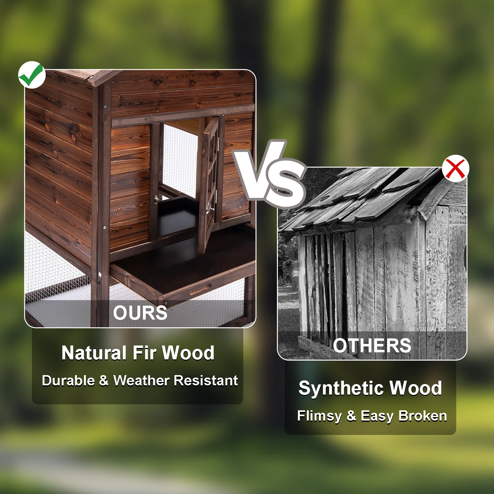 TANGJEAMER Wooden Chicken Coop Large Outdoor Hen House with Nest Box Poultry Cage Rabbit Hutch 80''- Waterproof UV Panel Brown