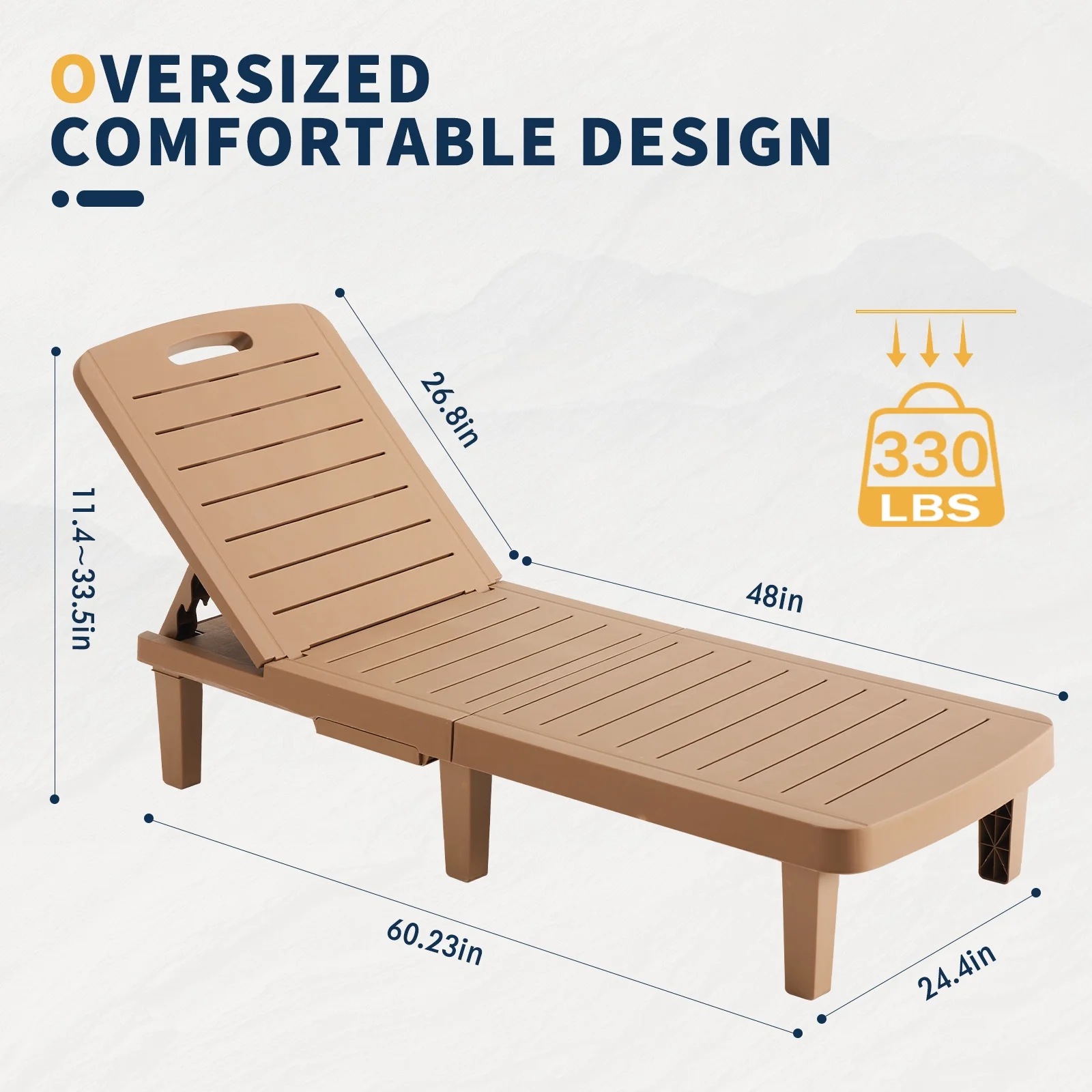 ELPOSUN Oversized Outdoor Chairse Lounge Chair, 5-Level Adjustment Backrest, Extra Widen Chaise with Cup Holder Easy Assembly for Pool Beach Garden