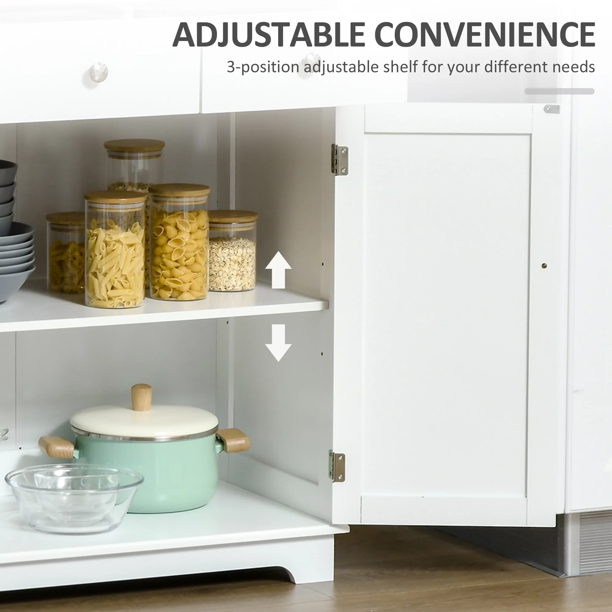 HOMCOM Sideboard Buffet Cabinet, Double Door Kitchen Cabinet, Coffee Bar Cabinet with 2 Drawers, Adjustable Shelf for Living Room and Hallway, White
