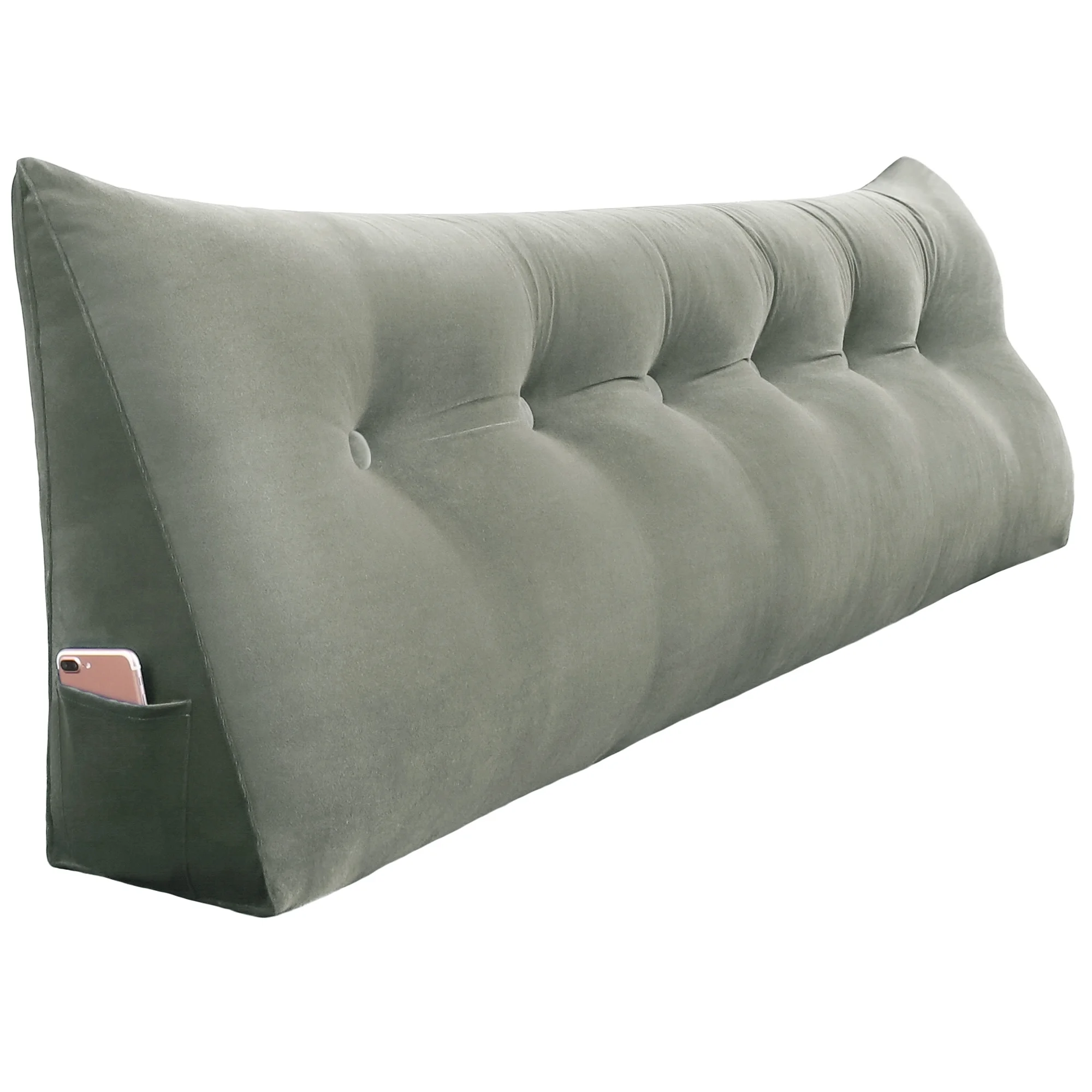 Johnear Large Rest Reading Wedge Pillows Bolster Headboard Backrest Pillow Velvet Cushion Lumber Backrest Daybed Positioning Sofa Bed Rest Reading Pillow Triangular Upholstered (Gray,Cal-King)