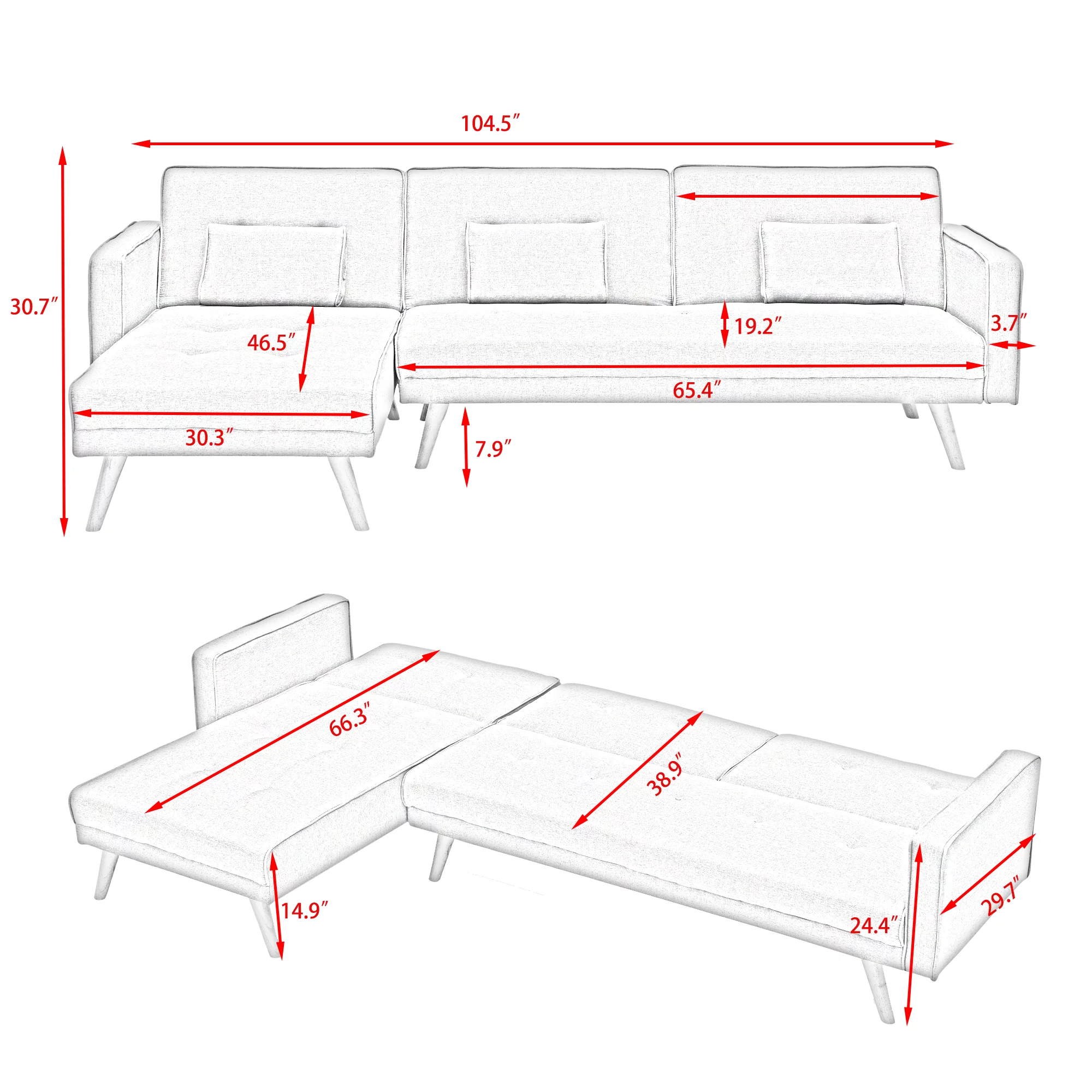 Modern Velvet L-Shaped Sectional Sofa Bed, Convertible Folding Sleeper Futon Couch with Chaise Lounge and Pillows for Living Room Office Apartment