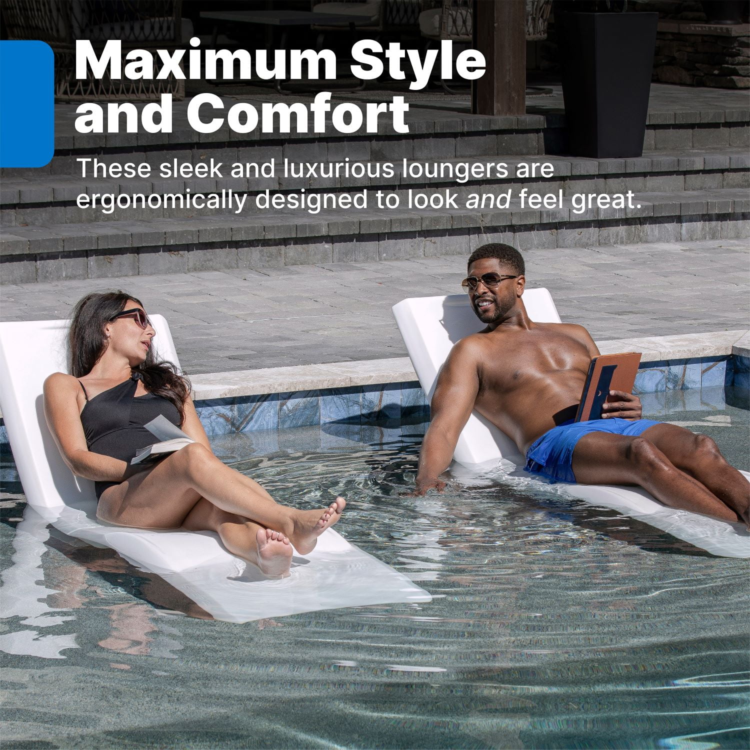 Step2 Vero Pool Lounger – White – Pool Lounge Chair – Sleek, Durable Outdoor Chaise Lounger – Use In Pool Tanning Ledge, Sun Shelf, Baja Shelf or Outside on the Pool Deck