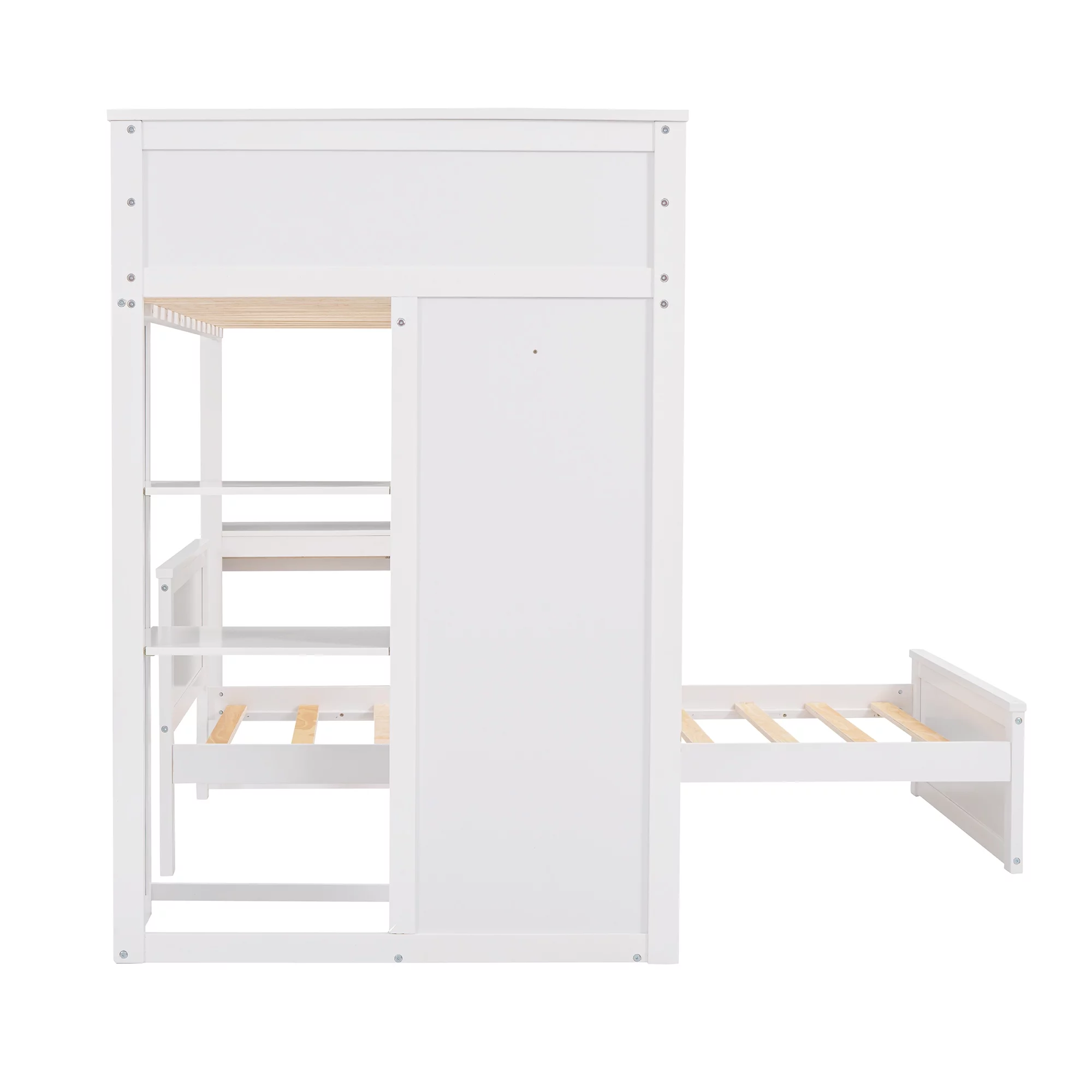 THINK 30,Twin Size Loft Bed with Desk and Wardrobe, Wood Convertible Bunk Bed with Storage Drawers and Shelves, Wooden Loft Bed Frame for Kids Teens, No Box Spring Needed, White
