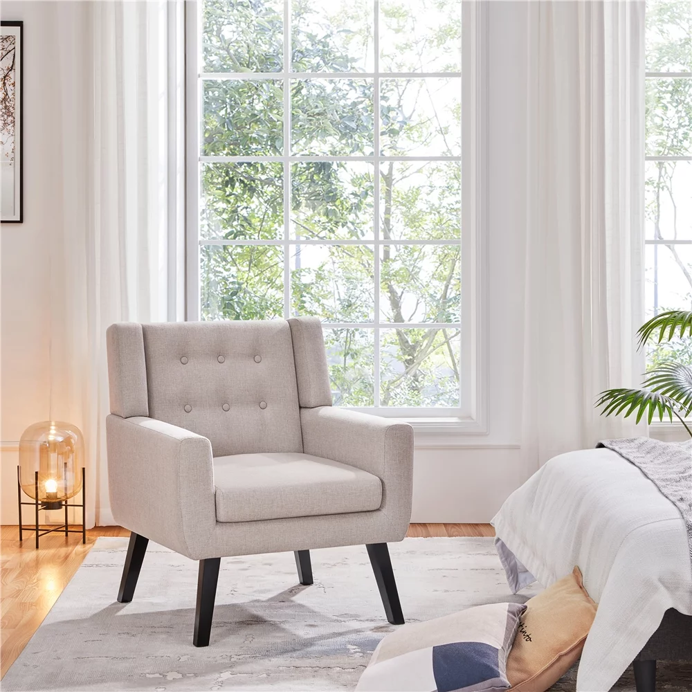 Easyfashion Upholstered Button Tufted Accent Chair, Beige