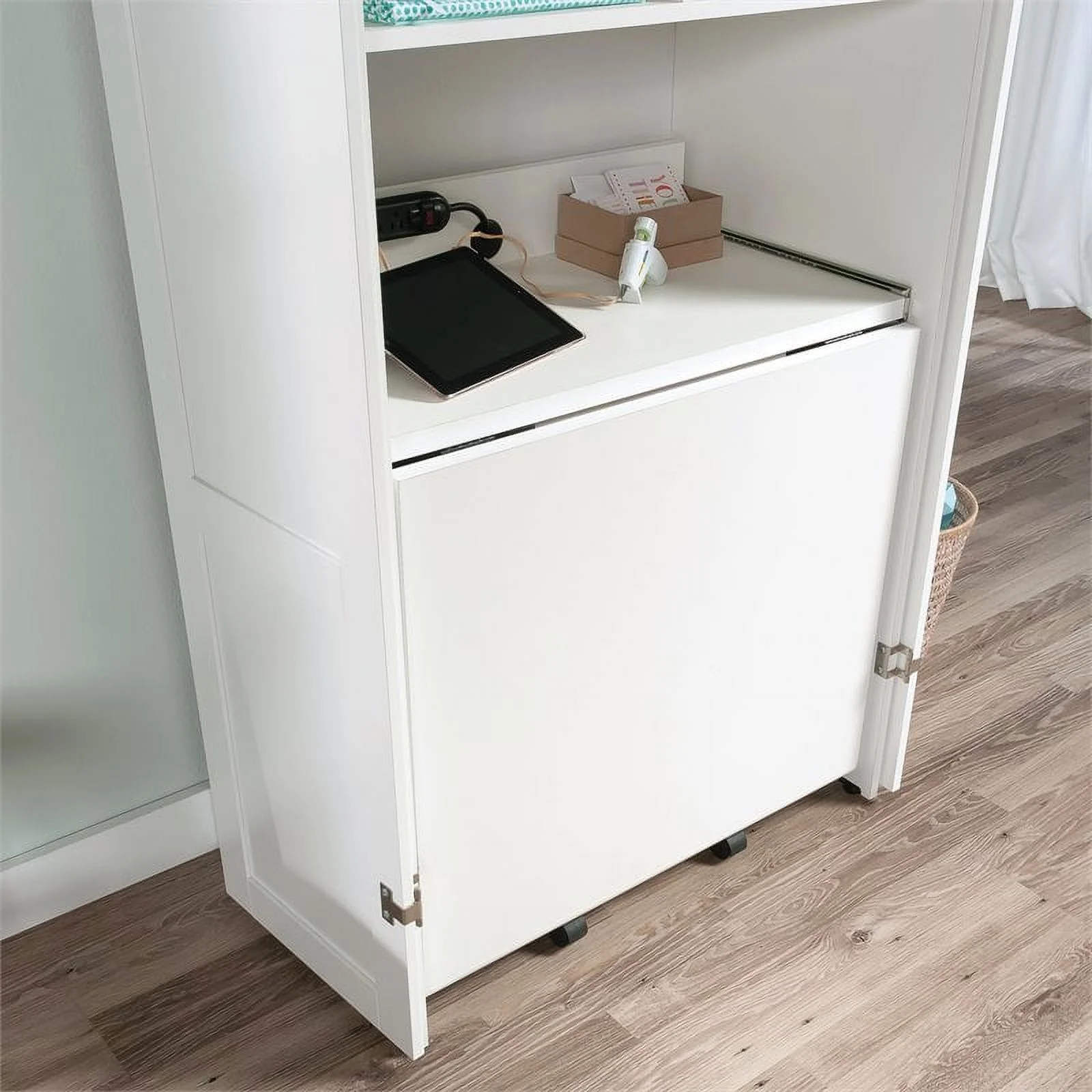 Pemberly Row Modern Engineered Wood Multi-Purpose Storage Craft Armoire in White