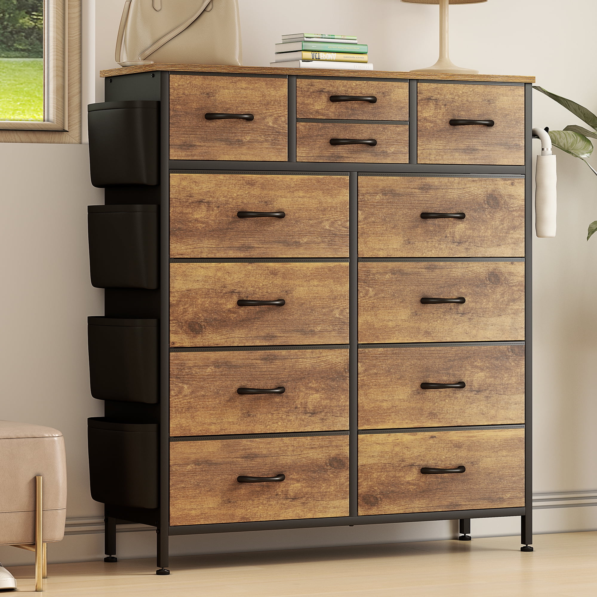 GIKPAL Dresser for Bedroom with 12 Drawer Tall Dresser Chest of Drawers Fabric Dressers Storage for Closet Living Room Hallway, Rustic Brown