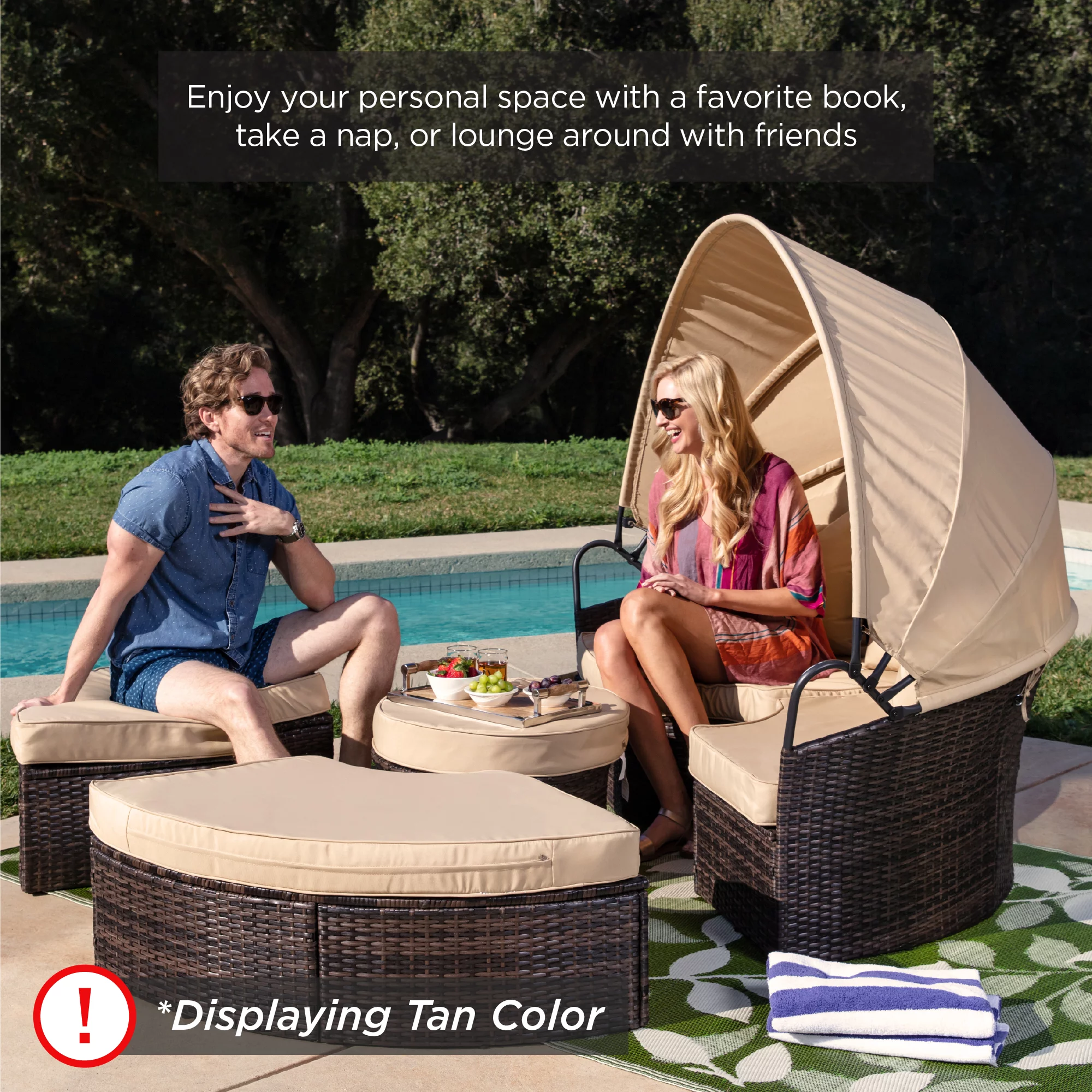 Best Choice Products 5-Piece Modular Patio Wicker Daybed Sectional w/ Adjustable Seats, Retractable Canopy - Gray