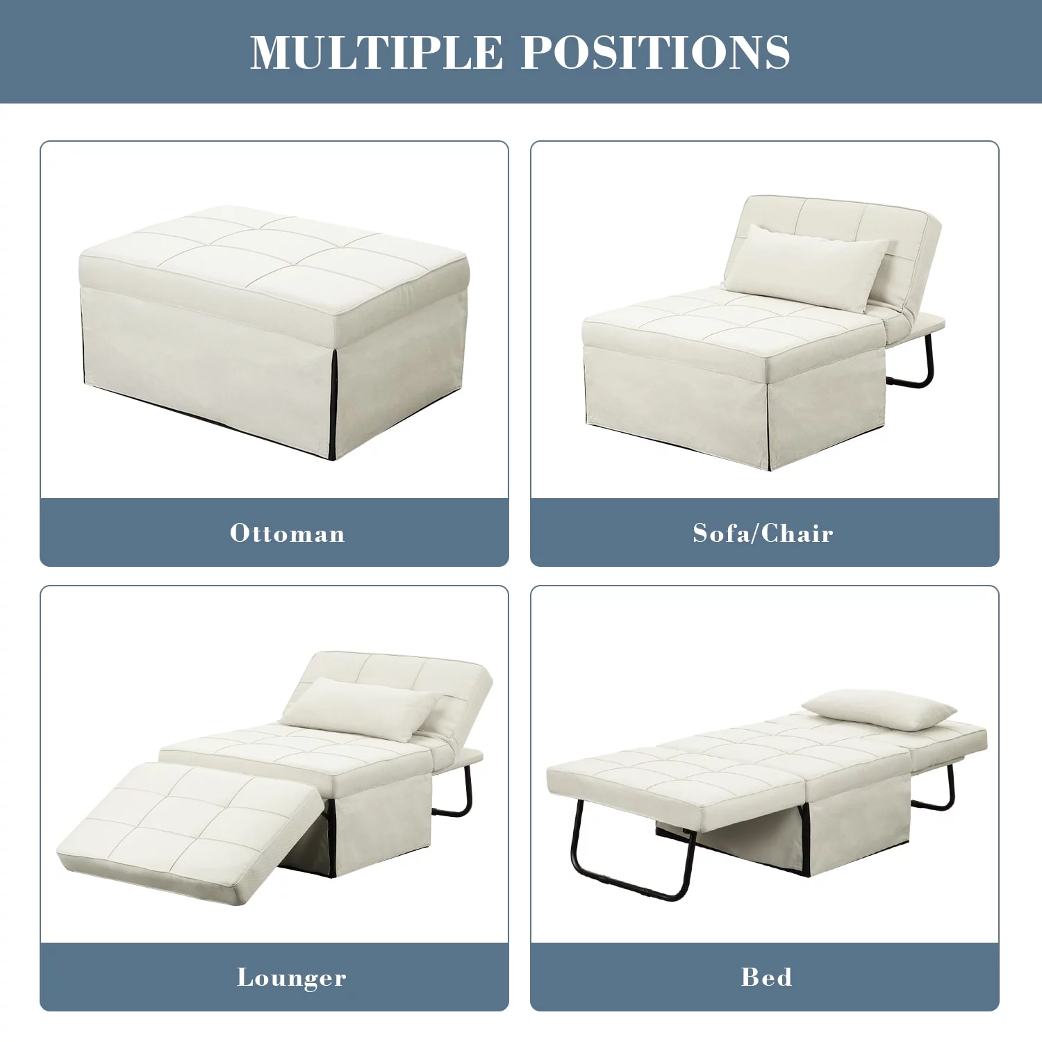 Ainfox Folding Sofa Bed, 4 in 1 Daybeds Ottoman Chair Lounge Couch for Guest Sleeper, Suitable for Modern Living Room, Bedroom, Twin Size(Beige)