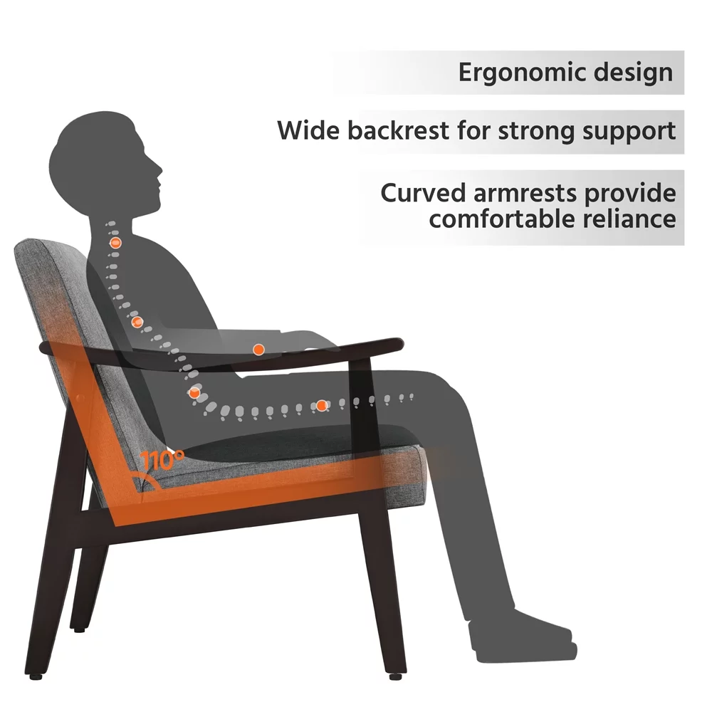 Alden Design Mid-Century Modern Accent Chair with Wooden Frame, Dark Gray Fabric