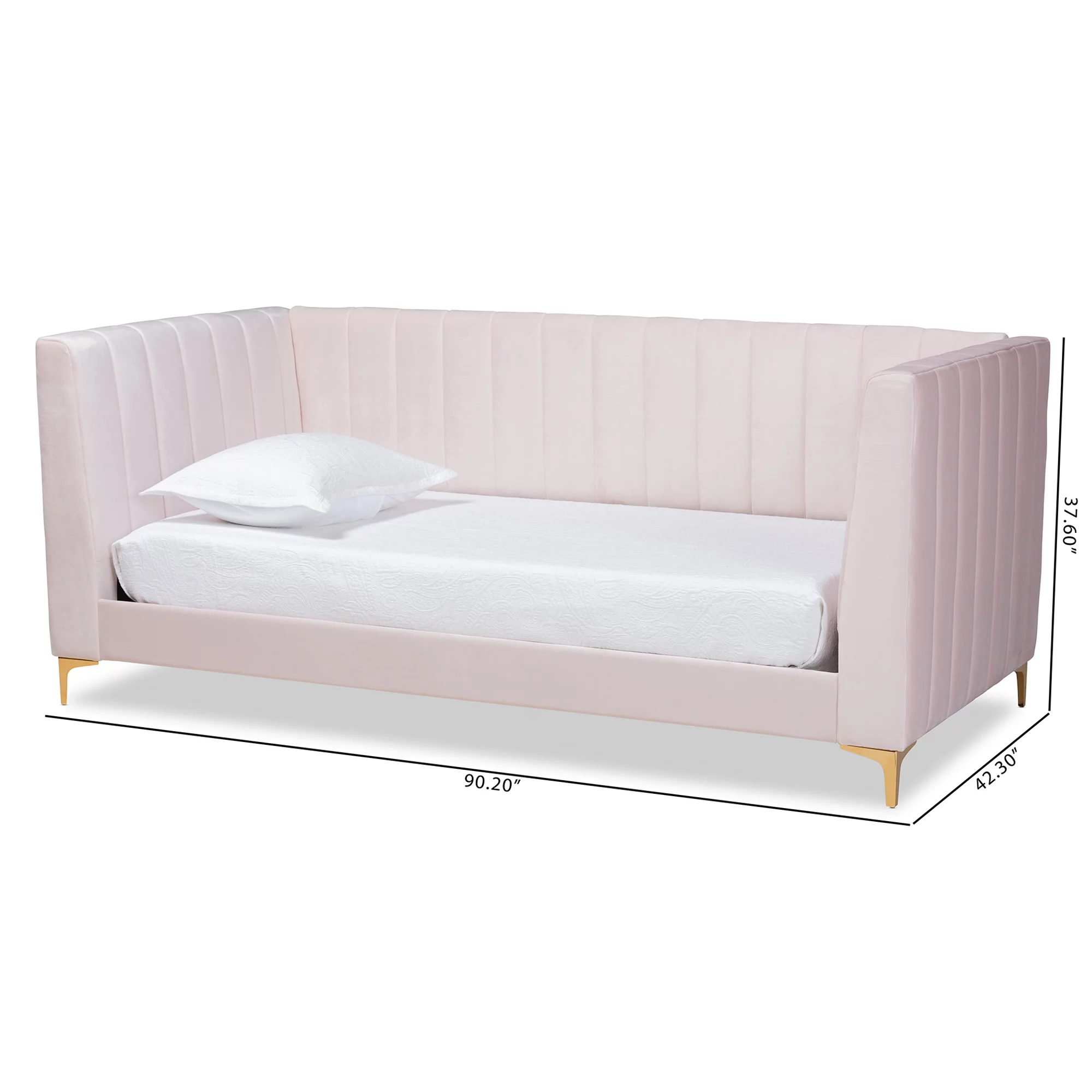 Baxton Studio Oksana Modern Contemporary Glam and Luxe Light Pink Velvet Fabric Upholstered and Gold Finished Twin Daybed