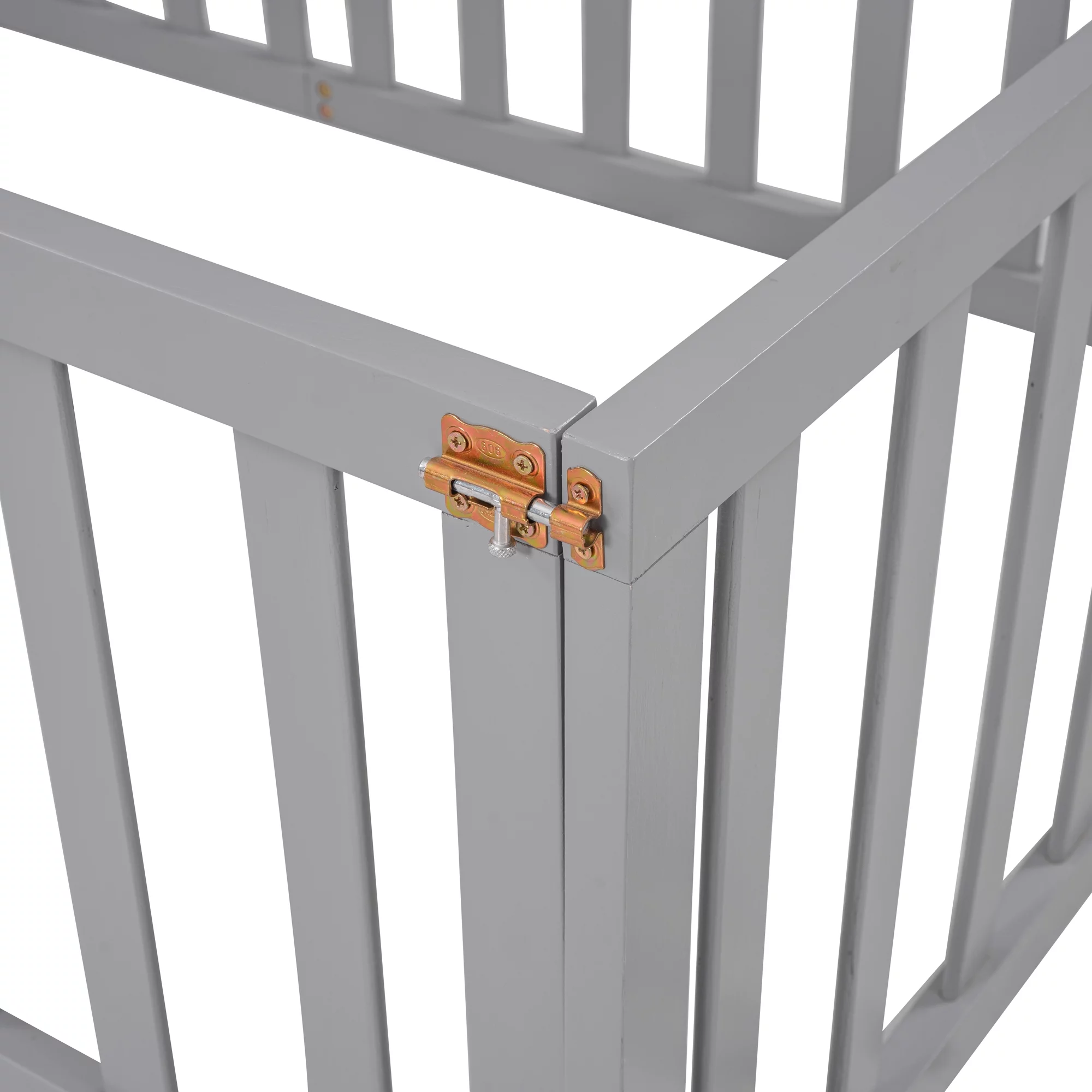 Wood Floor Bed with Fence and Door for Kids, Twin, Gray