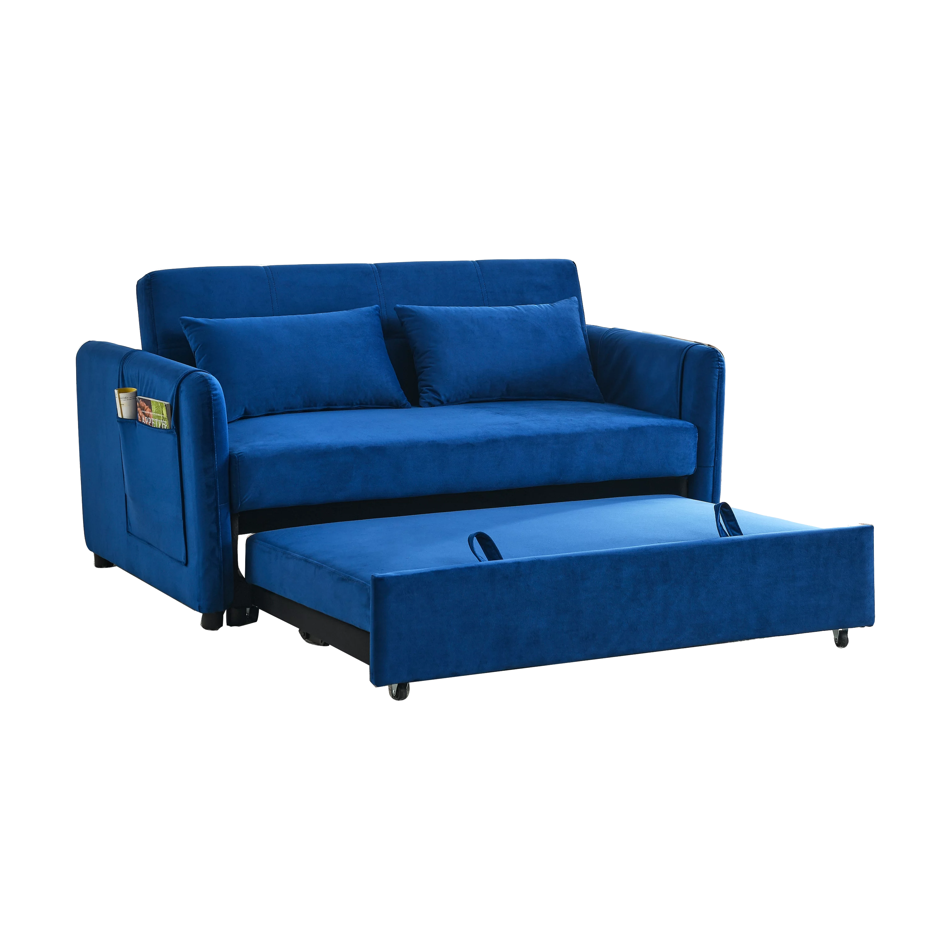 Modern Velvet Pull Out Convertible Sleeper Sofa Bed, Folding Loveseat Futon Couch with Adjustable Backrest Lumbar Pillows for Living Room Bedroom Office