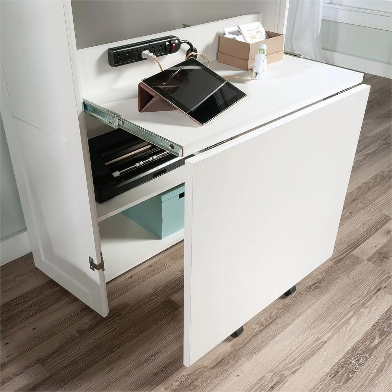 Pemberly Row Modern Engineered Wood Multi-Purpose Storage Craft Armoire in White