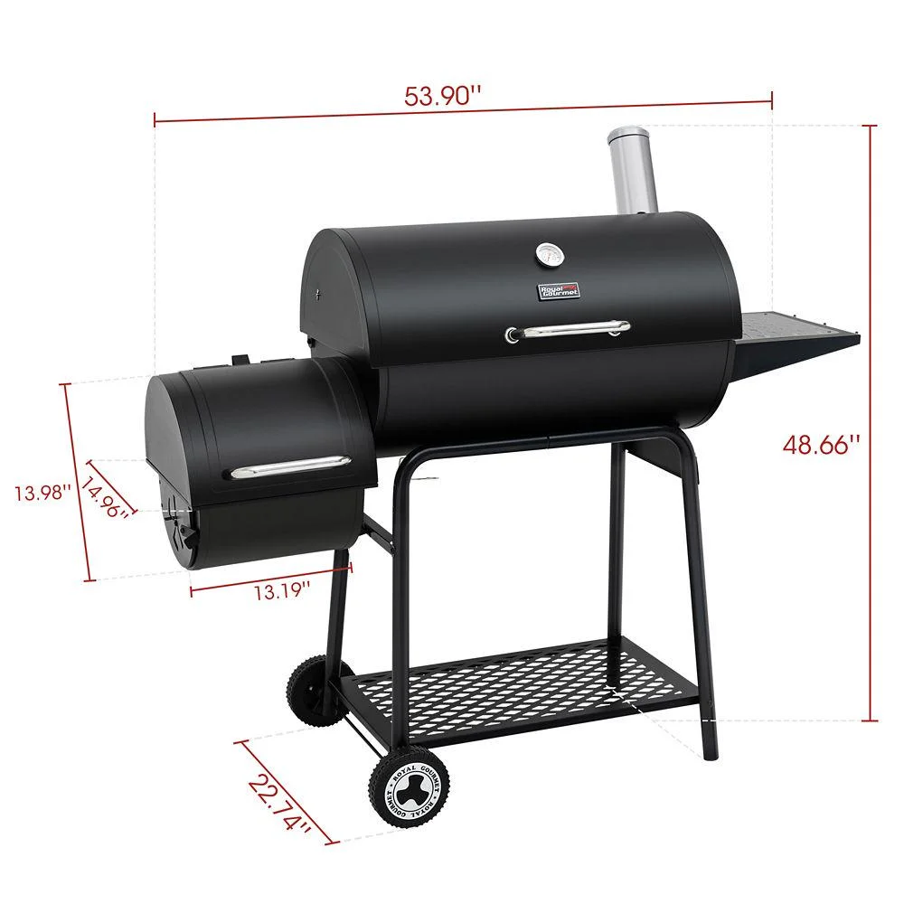 Royal Gourmet 30 in. Barrel Charcoal Grill with Offset Smoker and Bottom Shelf, 811 sq. in., Outdoor and Backyard Parties, CC1830M