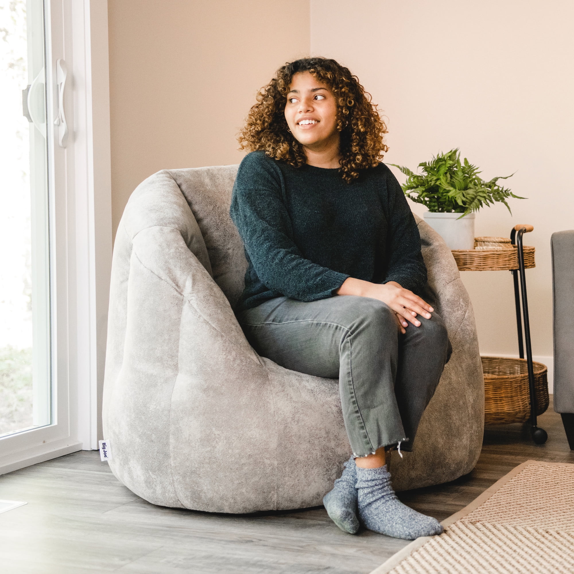 Big Joe Milano Large Bean Bag Chair, Cement Blazer, Vegan Leather Polyester Blend, 3.5 feet Big