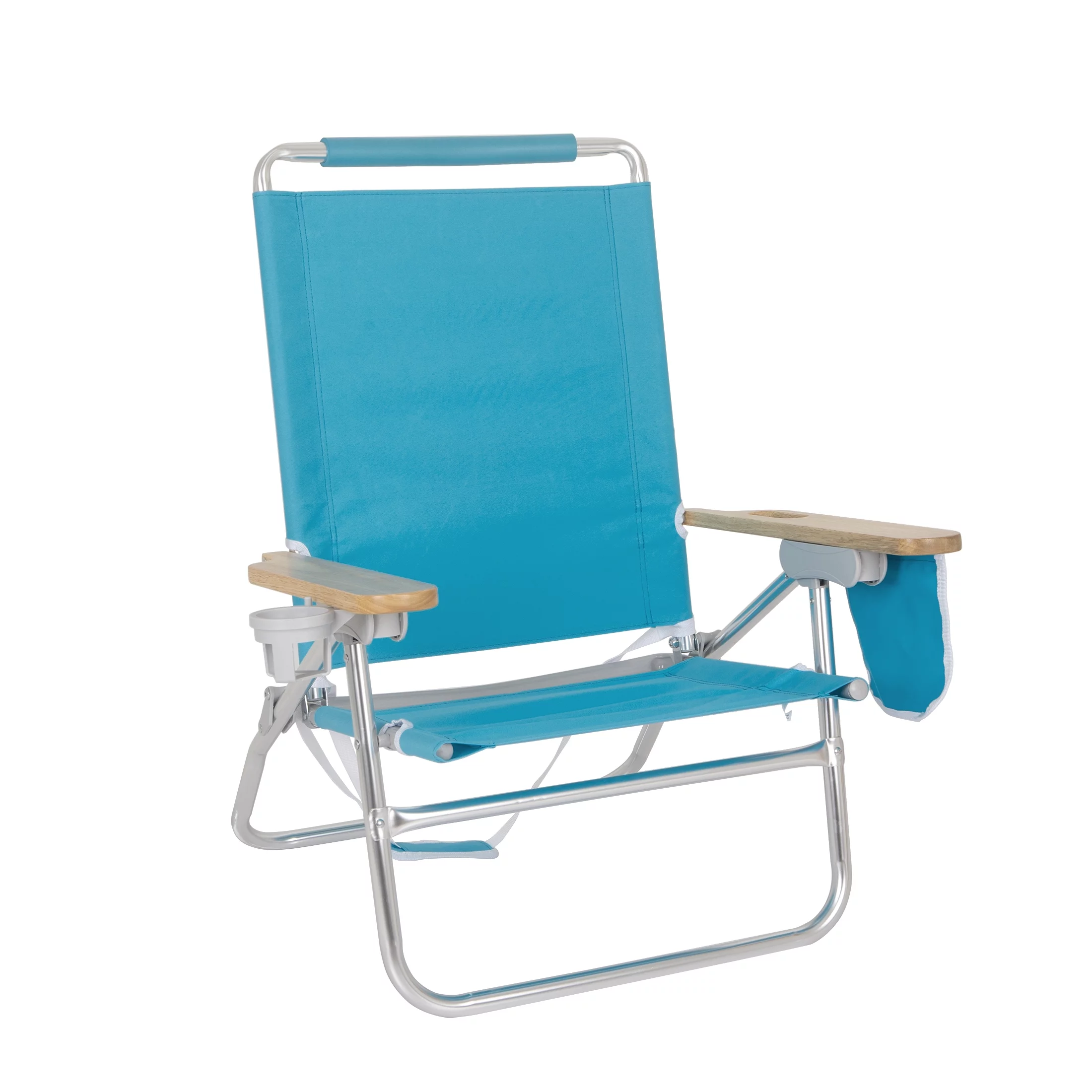 2-Pack Mainstays Wood Arm Reclining Comfort Height Beach Chair, Teal