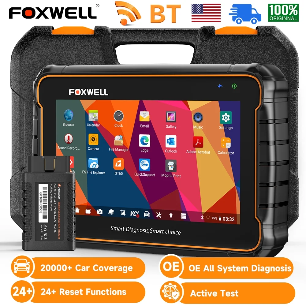 Foxwell GT60 BT Bluetooth OBD2 Scanner All System Automotive Diagnostic Scan Tool 24 Maintenance Functions ABS Bleeding Car Code Reader Auto Vin EOBD OBD Scanner Android Scan Tablet 2 Year Free Update