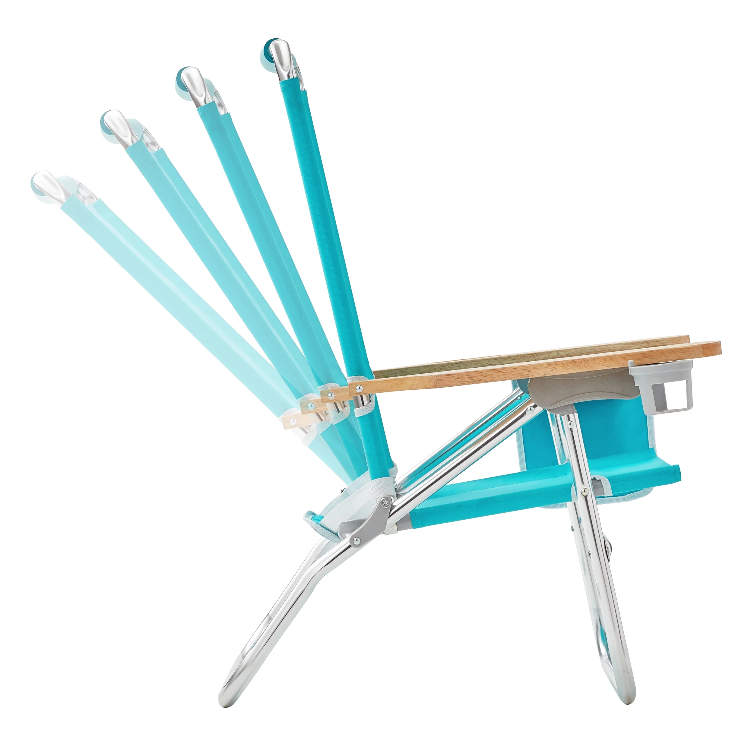 2-Pack Mainstays Wood Arm Reclining Comfort Height Beach Chair, Teal