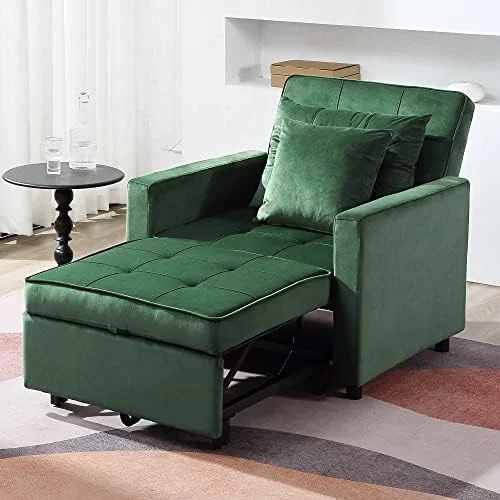 RUNFAYBIU Convertible Sofa Bed  Sleeper Sofa with Adjustable Backrest  Armchair  Sofa  Bed  3 in 1 Sleeper Chair  Single One  Yellow