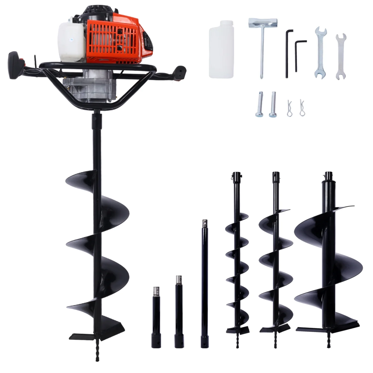 Powerful 2.7HP Gas-Powered 63cc 2-Stroke Auger Post Hole Digger for Efficient Digging  EPA Certified with 3/4” Drill Shaft Size. Includes L4”  L6”  L8”  and L12” Drill Bits  as well as Ex