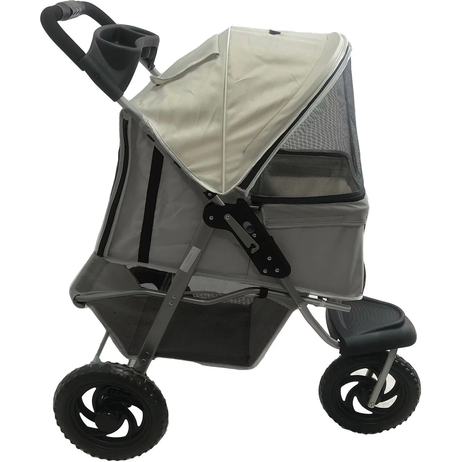 Critter Sitters Light Grey 4-Wheel Pet Stroller for Medium/Large Sized Dogs, Cats with Scratch Resistant Breathable Mesh Windows and Safety Leash | Storage Basket | Cup Holders | Lockable Wheels