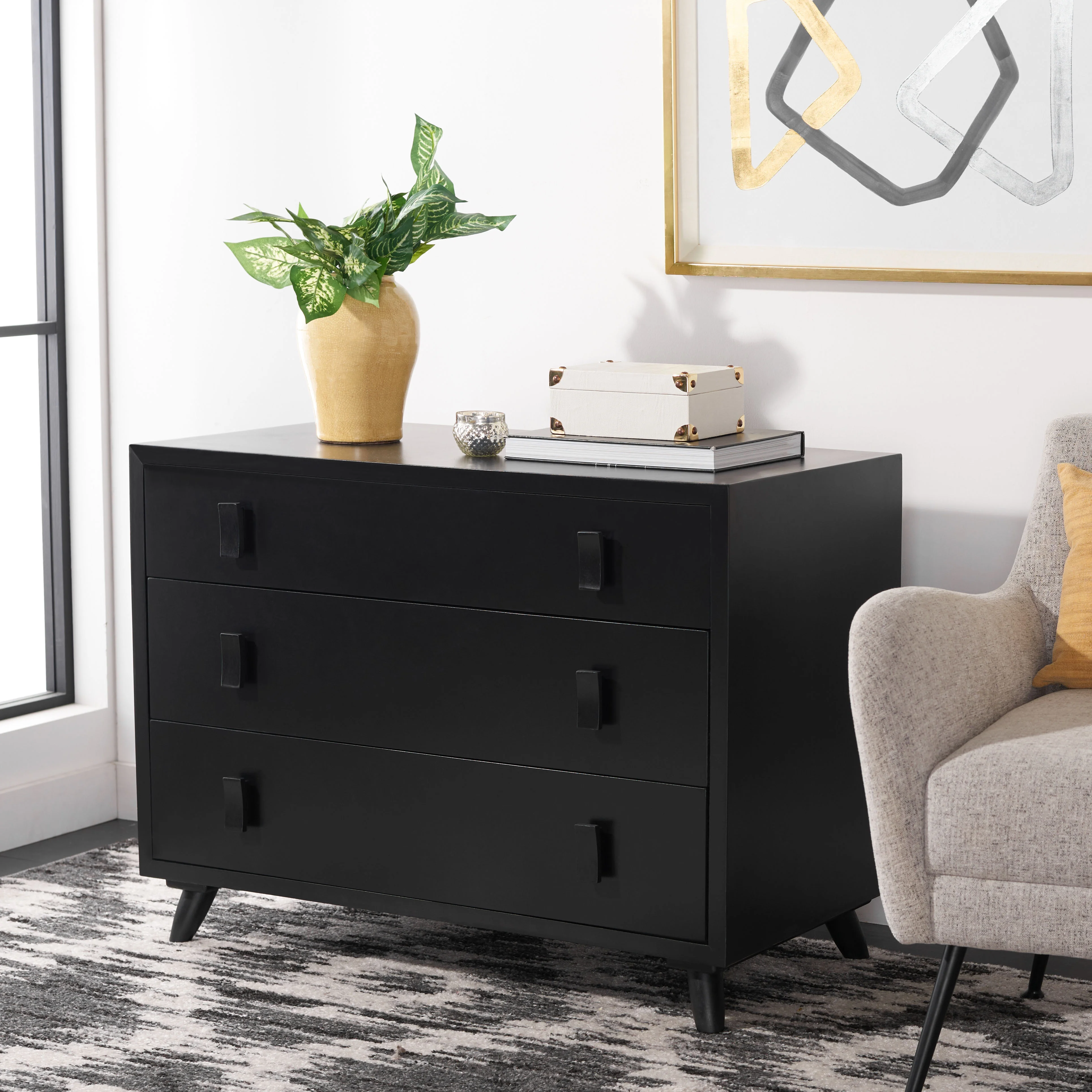 SAFAVIEH Genevieve Mid-Century Retro 3 Drawer Dresser, Cream/White Washed (36 in. W x 18 in. D x 36 in. H)