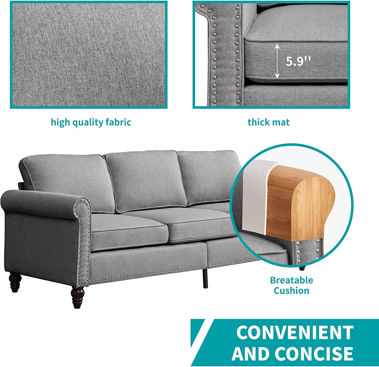 BALUS Living Room Furniture Set, 2 Piece Soft Sofa Couches Set with 5.9