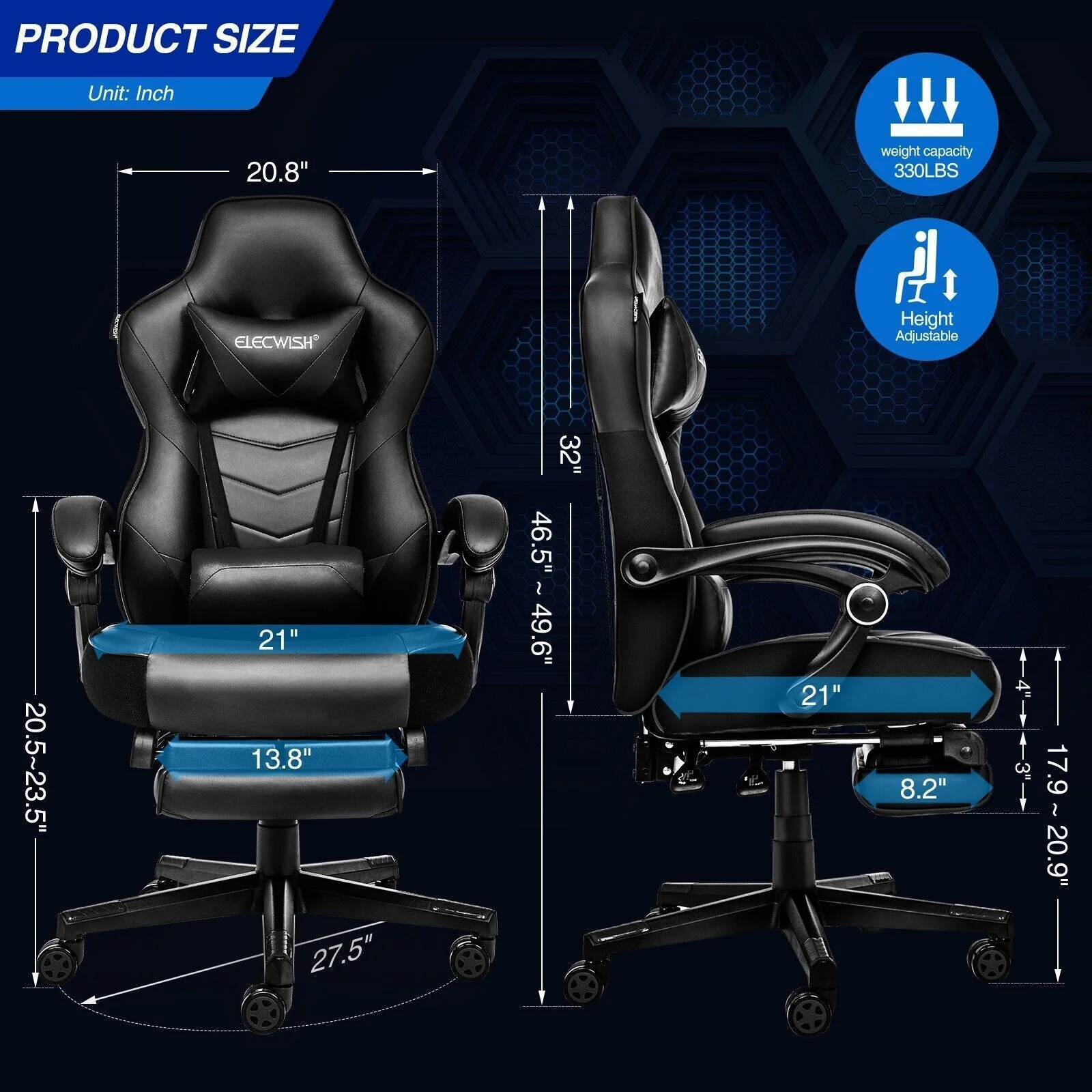ELECWISH Gaming Chair Ergonomic Computer Office Chair Recliner Swivel Seat