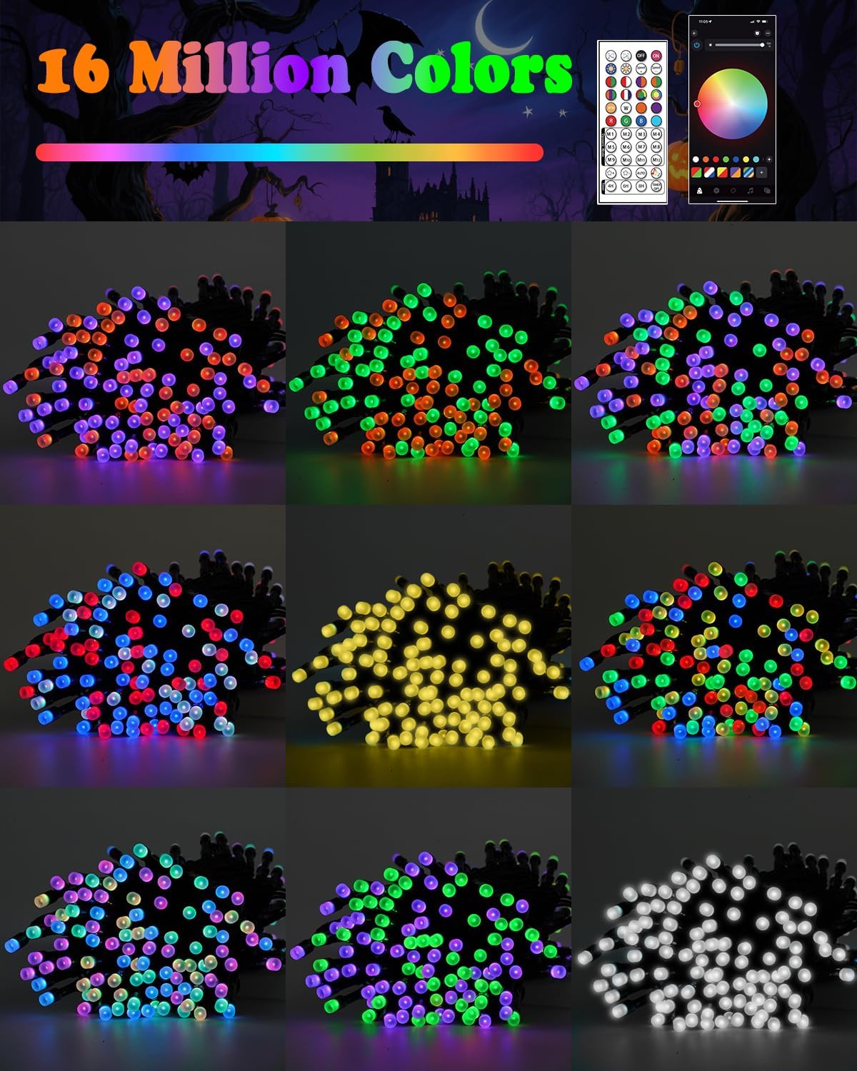 Smart Color Changing Halloween Lights, 2Pack 164FT 400LED Purple, Orange and Green App Control RGB LED String Light with Remote & Timer, Twinkle Christmas Tree Light Waterproof Halloween Decorations