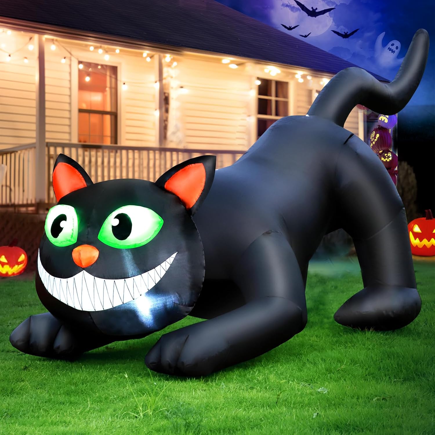 8FT Length Halloween Inflatables Pumpkin Outdoor Decoration, Witch, Ghost, with Blow Up Pumpkin Inflatables Decorations Built-in LED Lights & Powerful Air Blower for Party Garden Halloween Decor