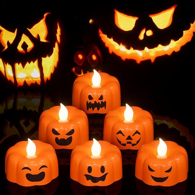 GenSwin Halloween Flameless Votive Candles Color Changing with Remote Timer, Battery Operated LED Tealight Candles for Halloween Home Decoration Gifts(6 Pack, 1.5” x 2”)(Battery Included)