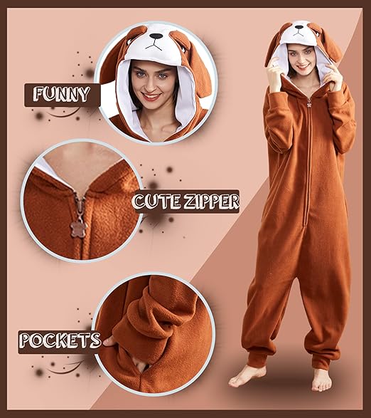 Unisex Dog Onesie Adult Halloween Animal Cosplay Pajamas Jumpsuit Party Costume One Piece Homewear Sleepwear