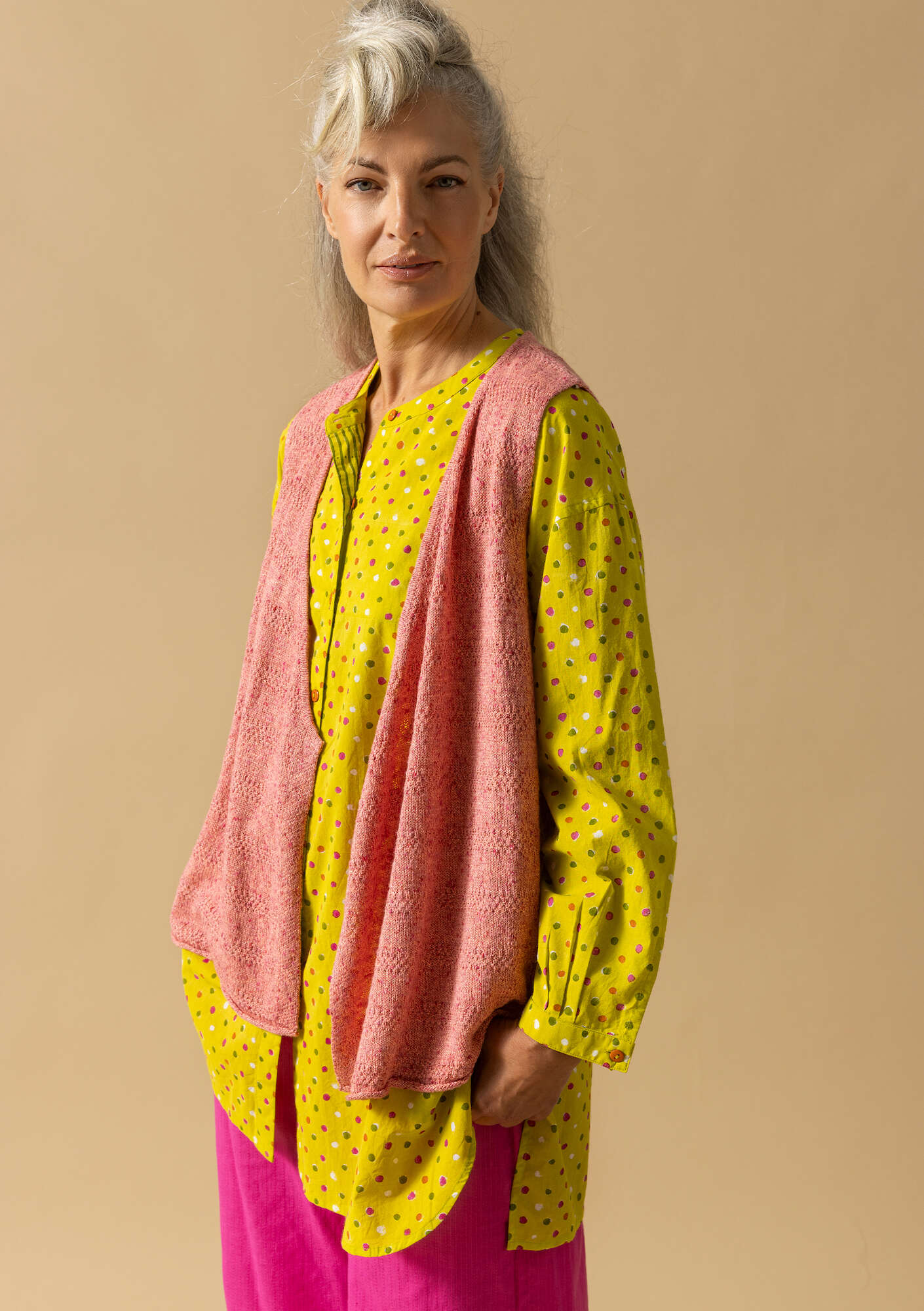 Linen/recycled cotton knit fabric waÖstcoat