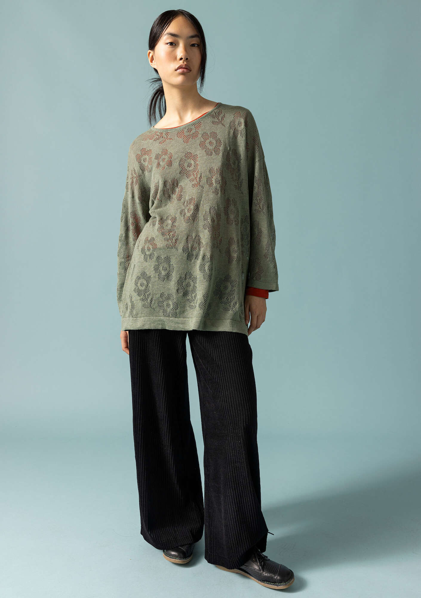 Linen/recycled linen pointelle sweater