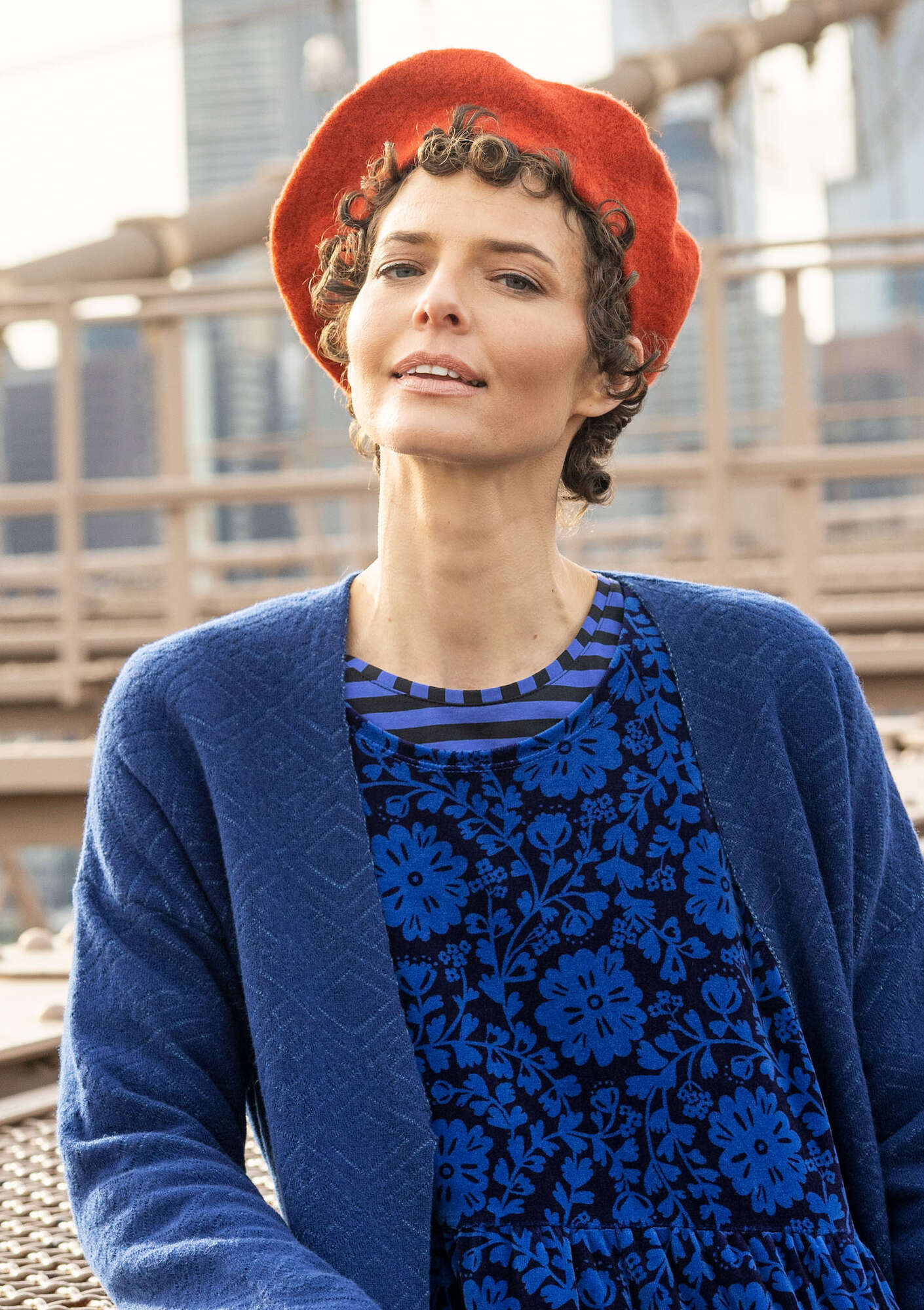 Knitted beret in felted organic wool
