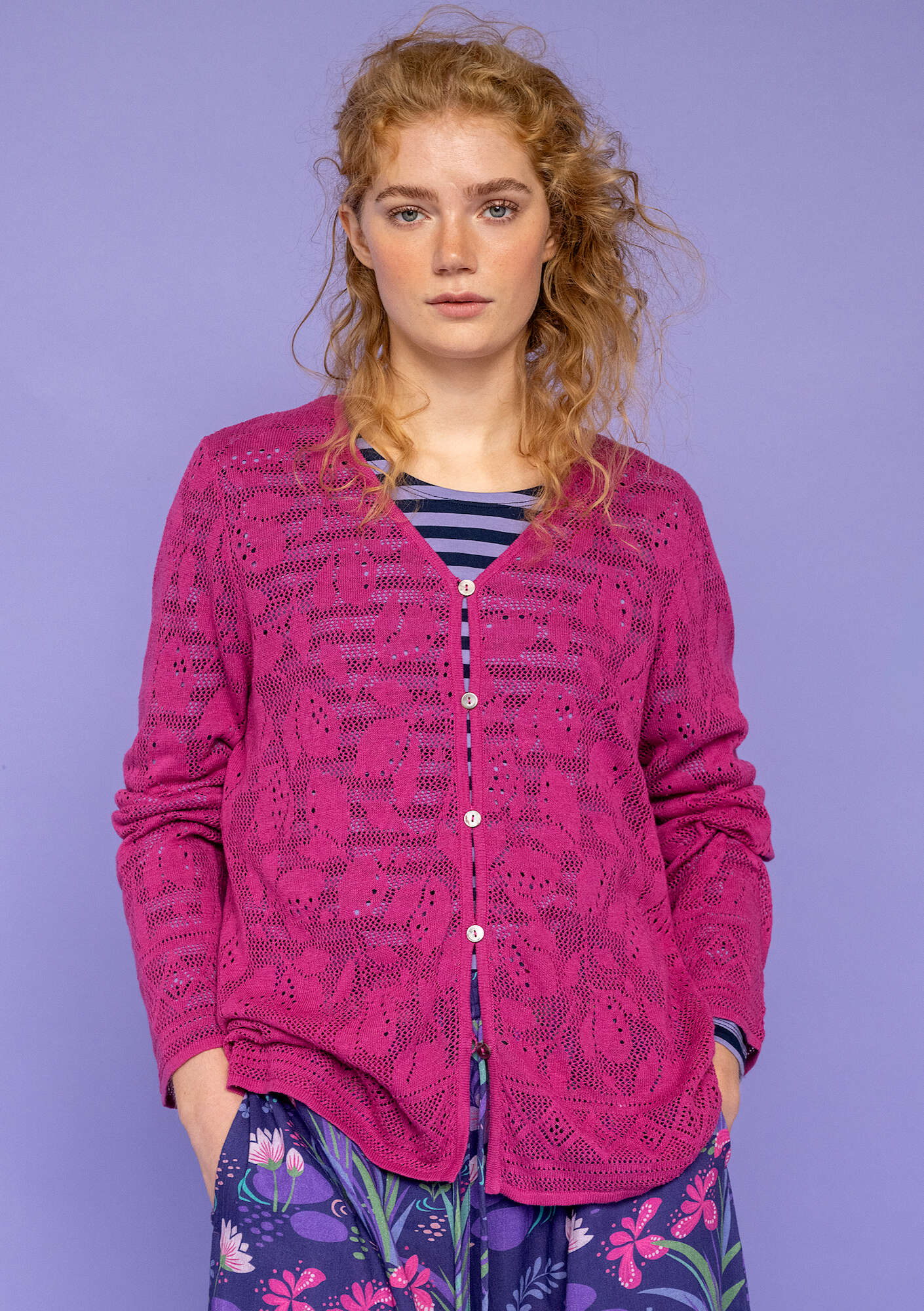 "Luisa" linen/recycled cotton pointelle cardigan