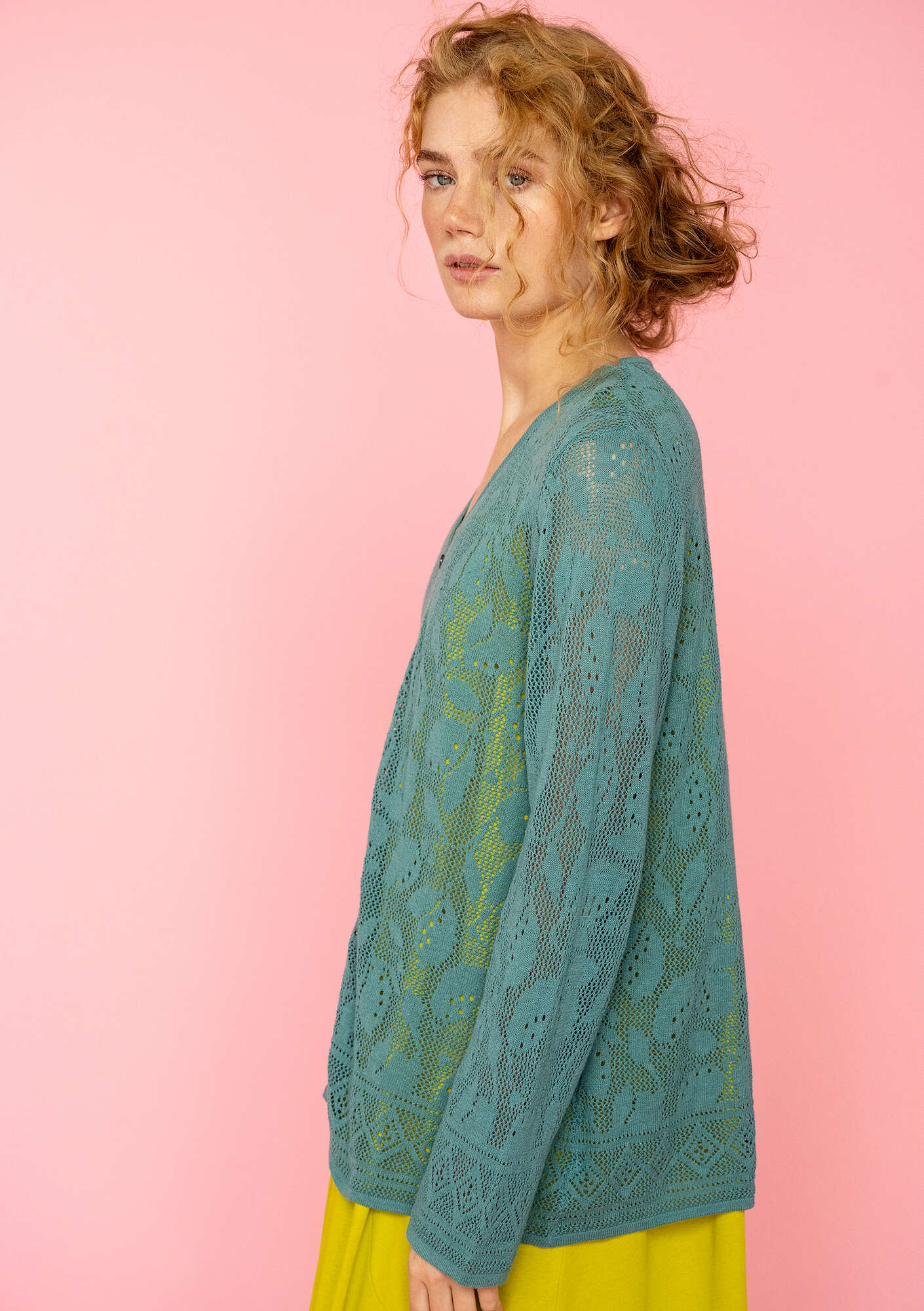 "Luisa" linen/recycled cotton pointelle cardigan