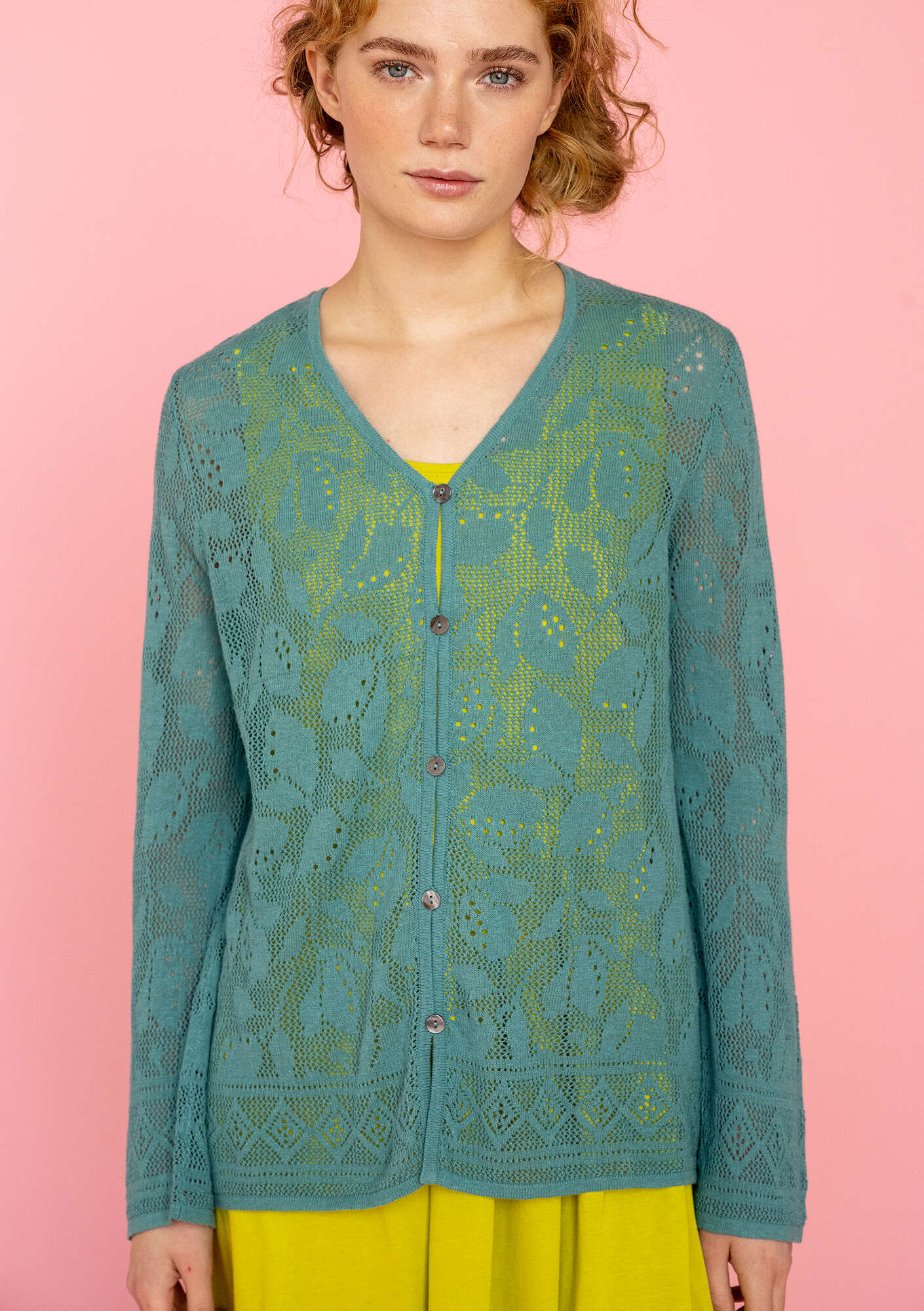"Luisa" linen/recycled cotton pointelle cardigan