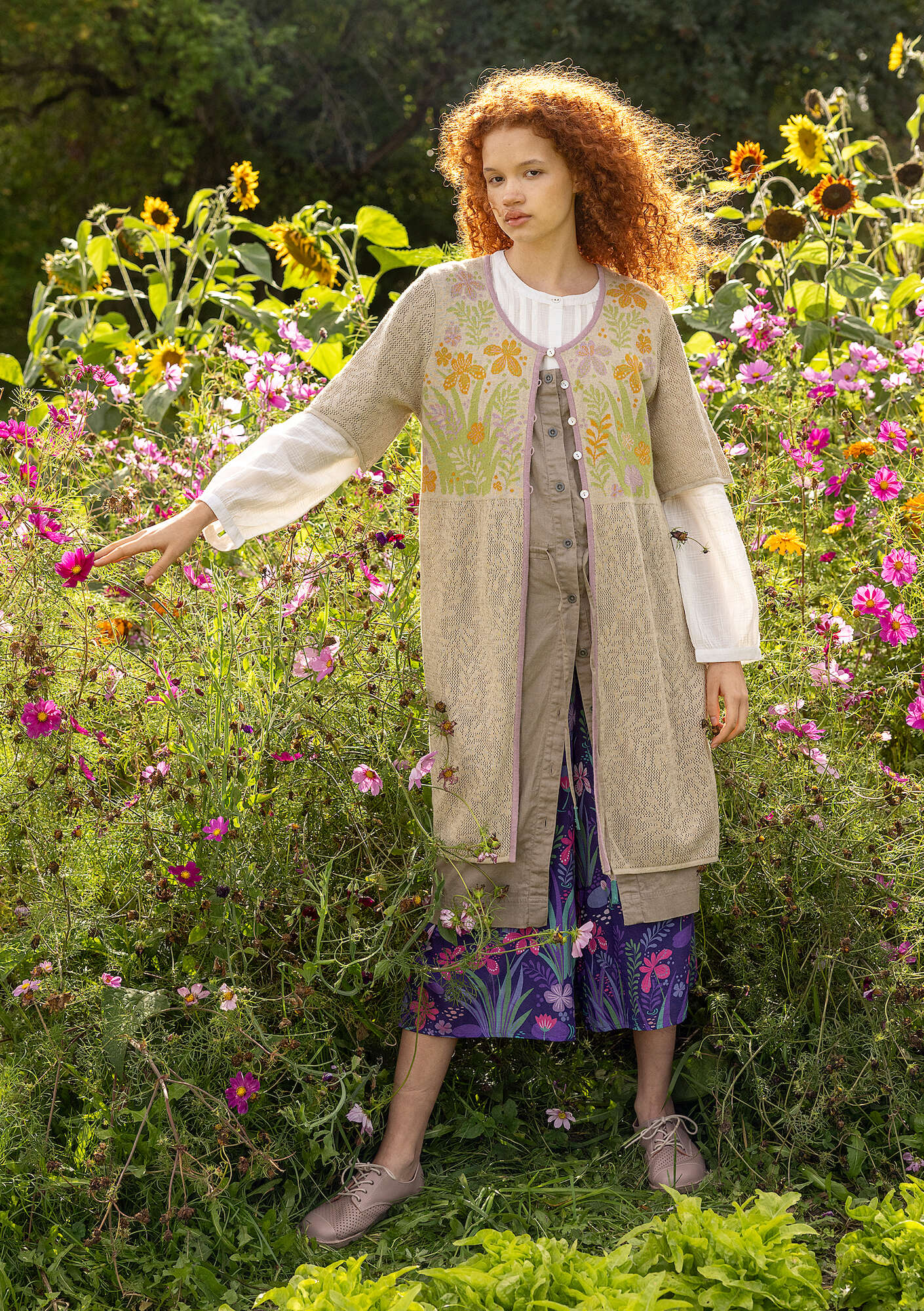 "Iris" linen/recycled cotton pointelle coatigan