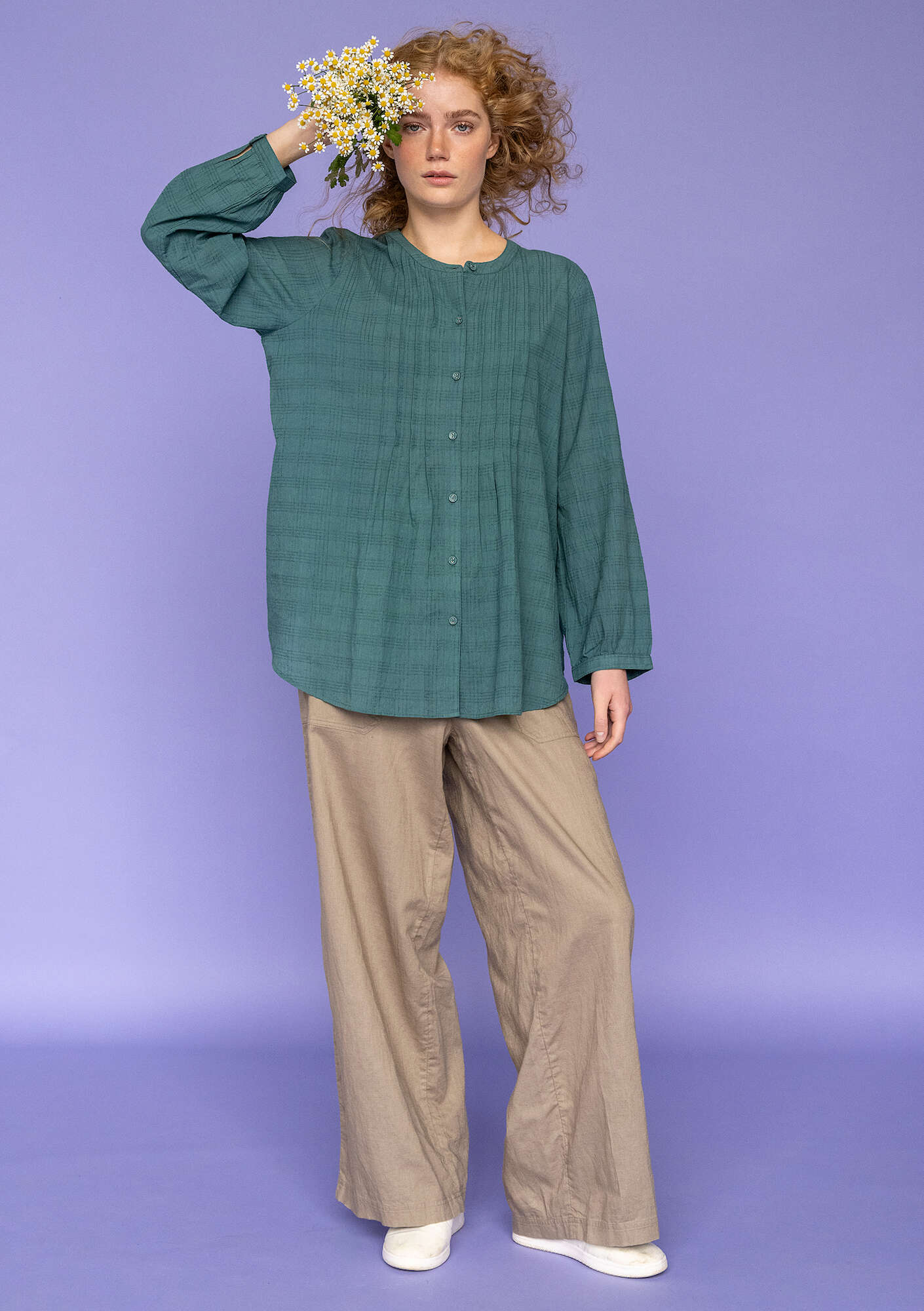 "Garden" woven organic cotton/linen trousers